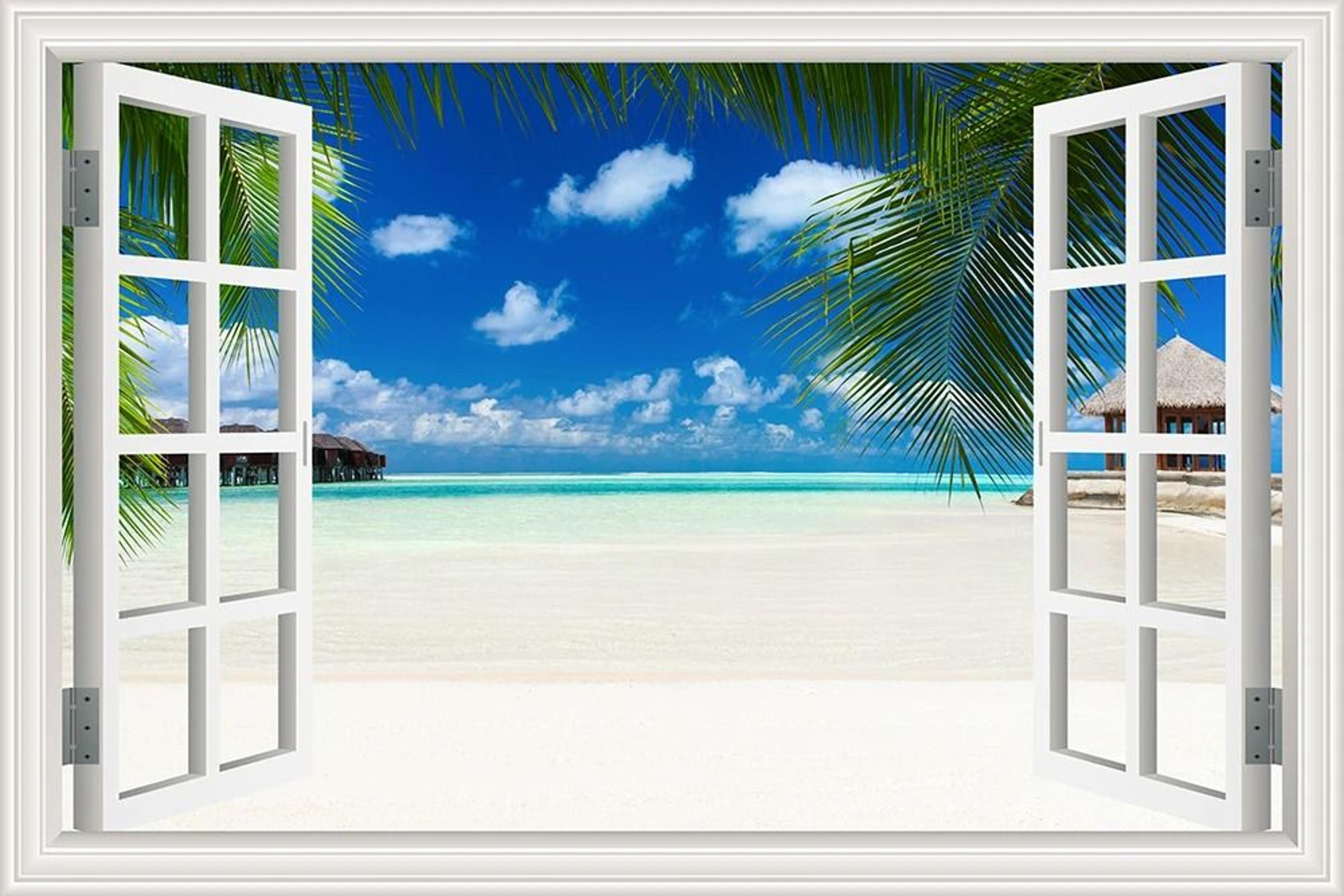 3D Beach Window Wall Sticker Ocean View Self Adhesive Wall Mural Decor 5