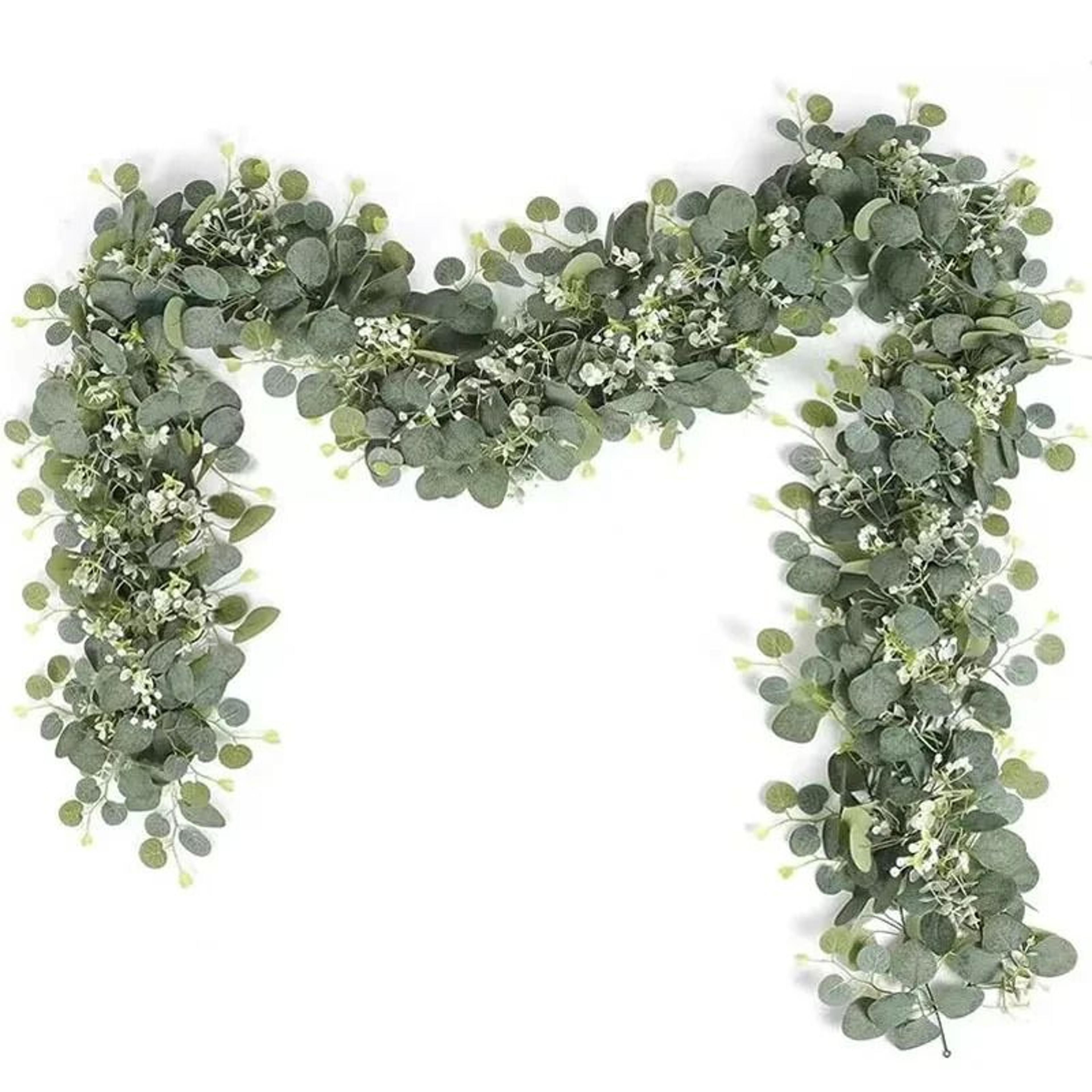Artificial Eucalyptus Garland With White Flowers And Berries For Home And Wedding Decor 0