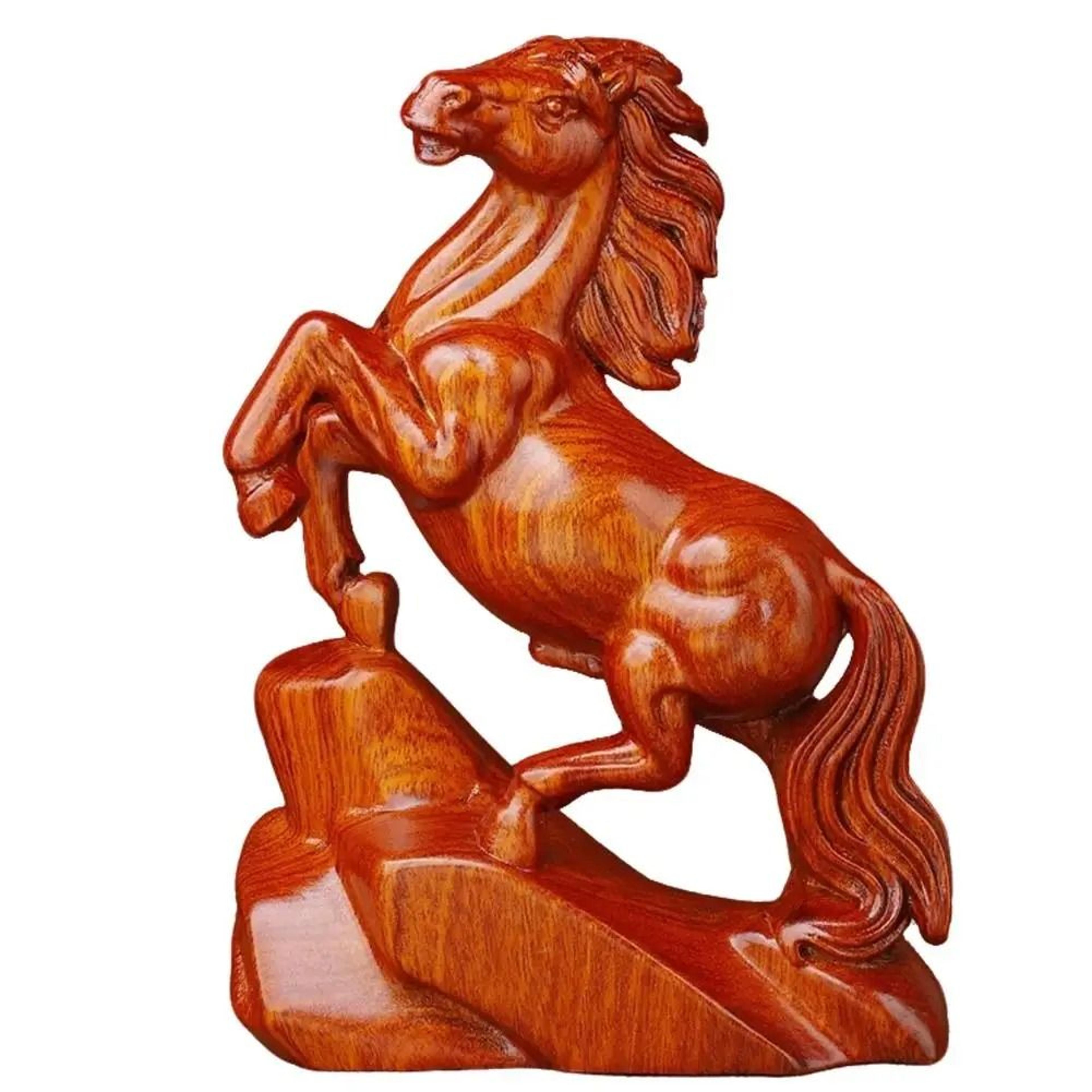 Rosewood Carved Horse Statue Feng Shui Lucky Zodiac Desk Decor 6