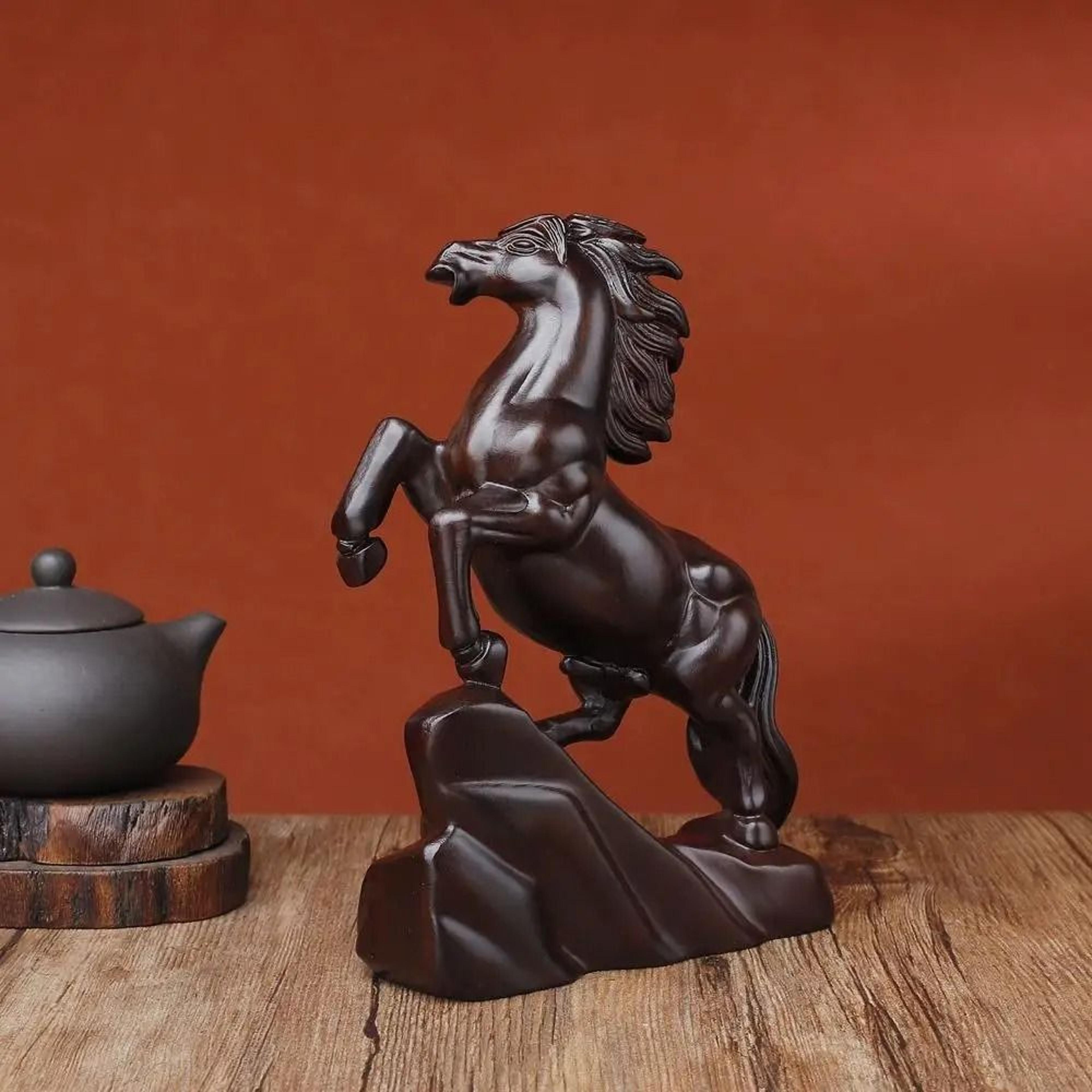Rosewood Carved Horse Statue Feng Shui Lucky Zodiac Desk Decor 10