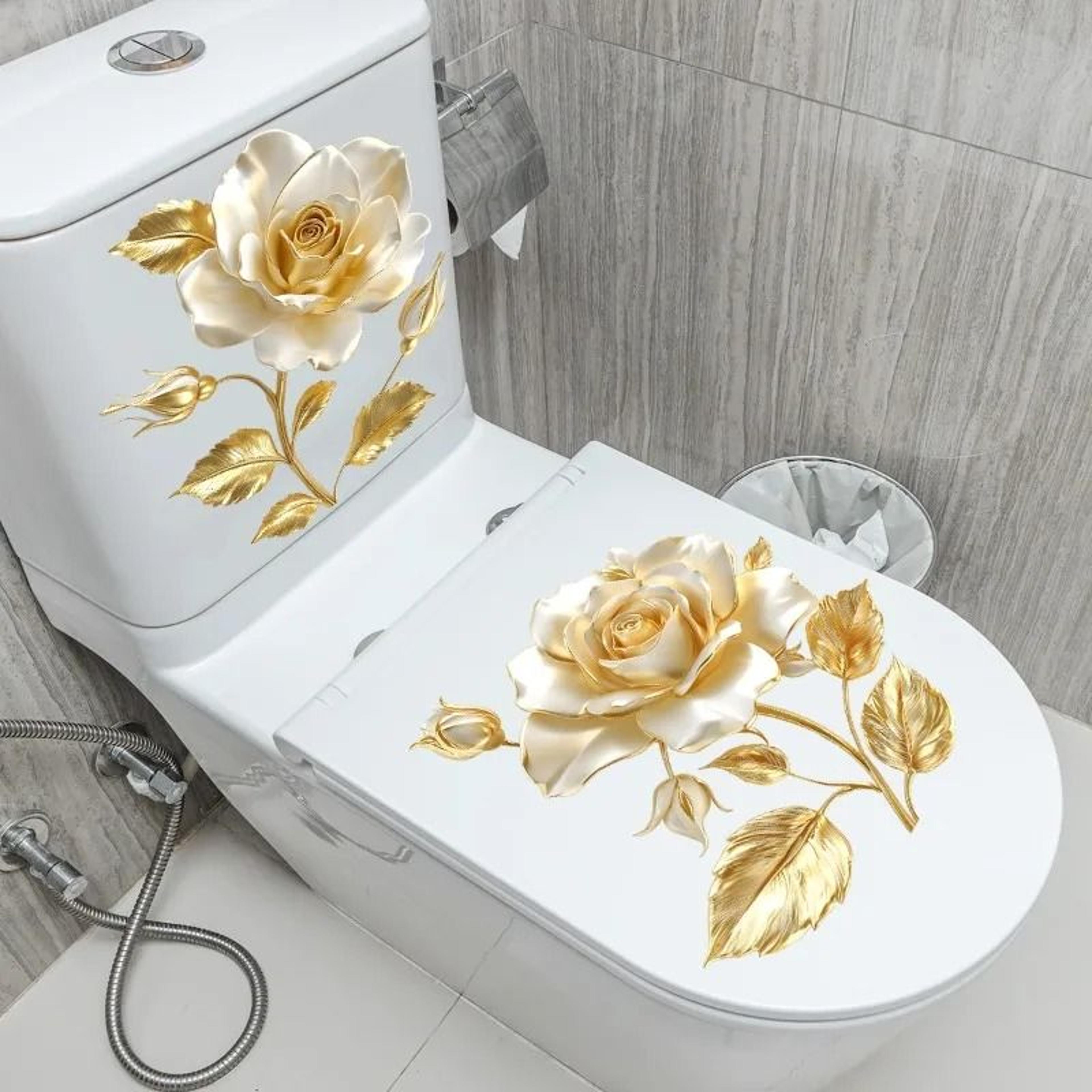 Golden Floral Toilet Seat Sticker Waterproof Bathroom Cover Decal 0