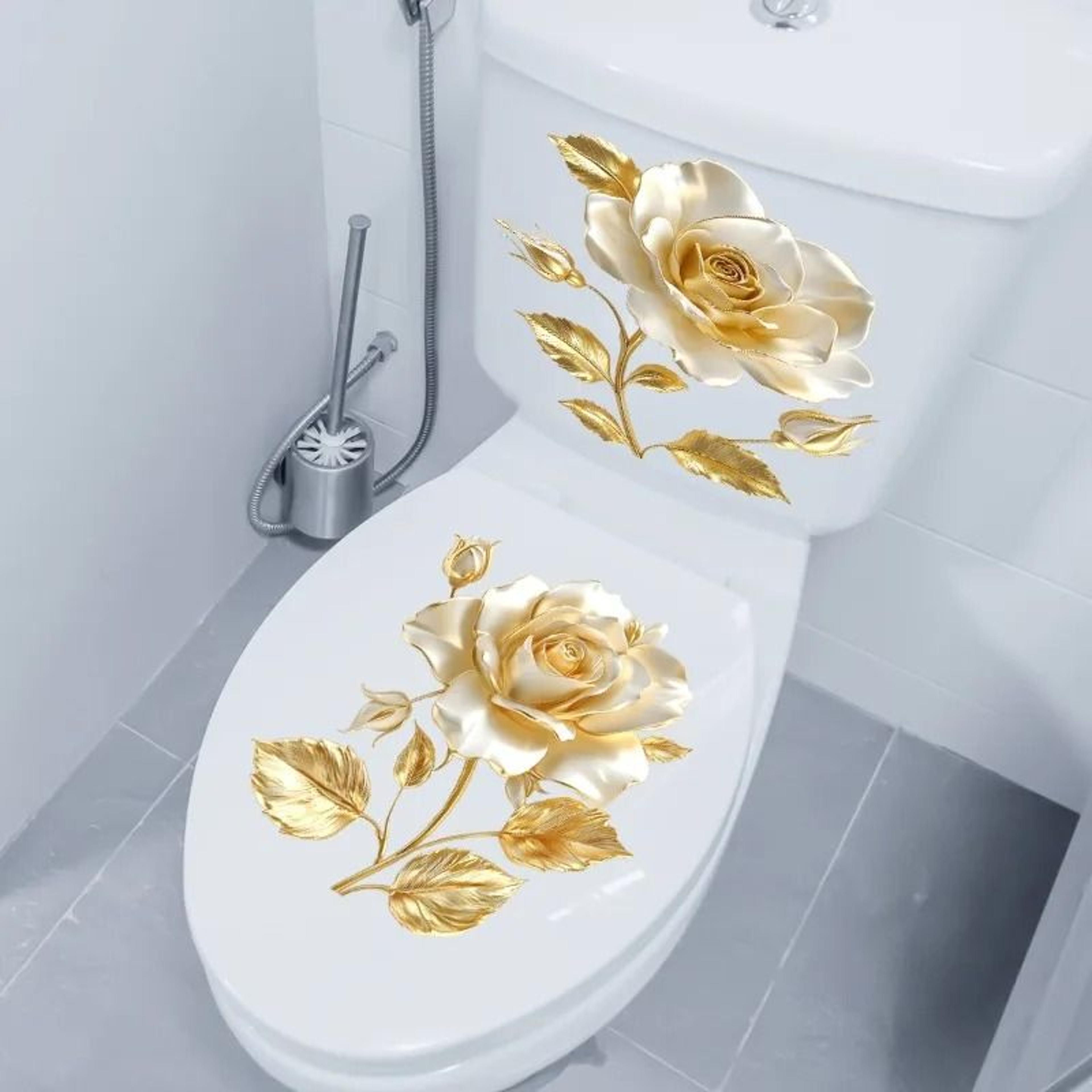 Golden Floral Toilet Seat Sticker Waterproof Bathroom Cover Decal 12