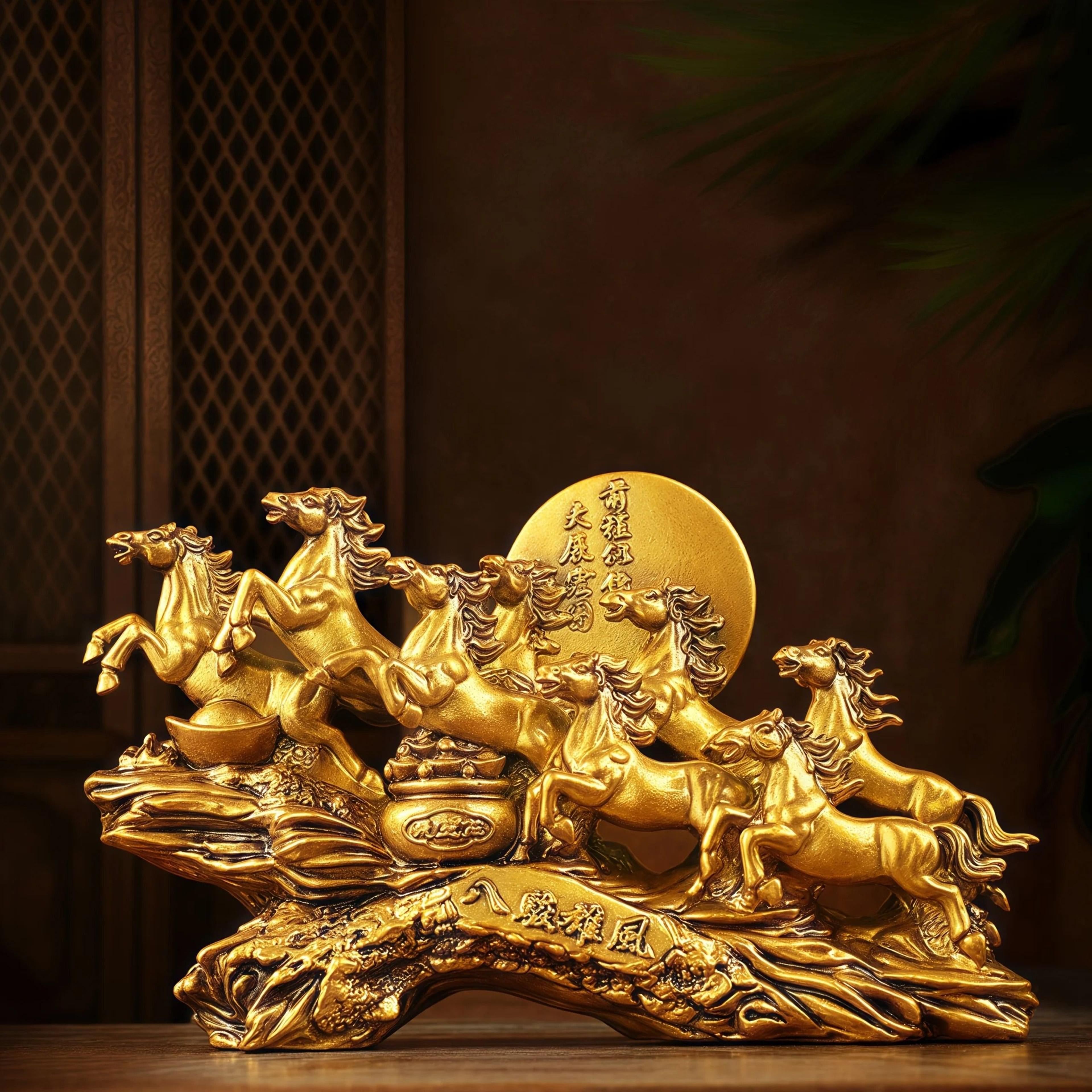 Feng Shui Eight Horses Resin Figurine Wealth Luck Home And Office Decor 7