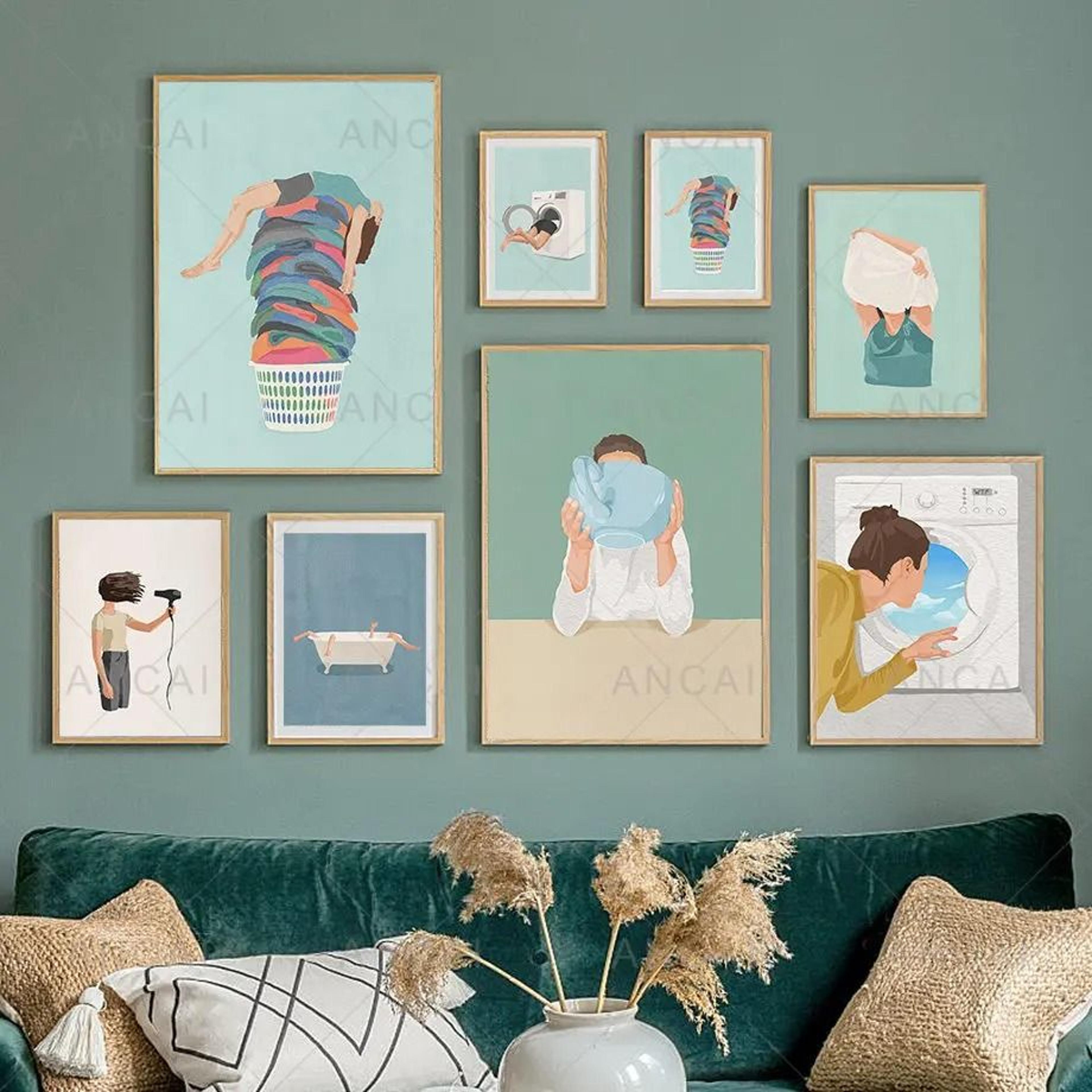 laundry girl canvas wall art nordic poster print for bathroom and laundry room decor