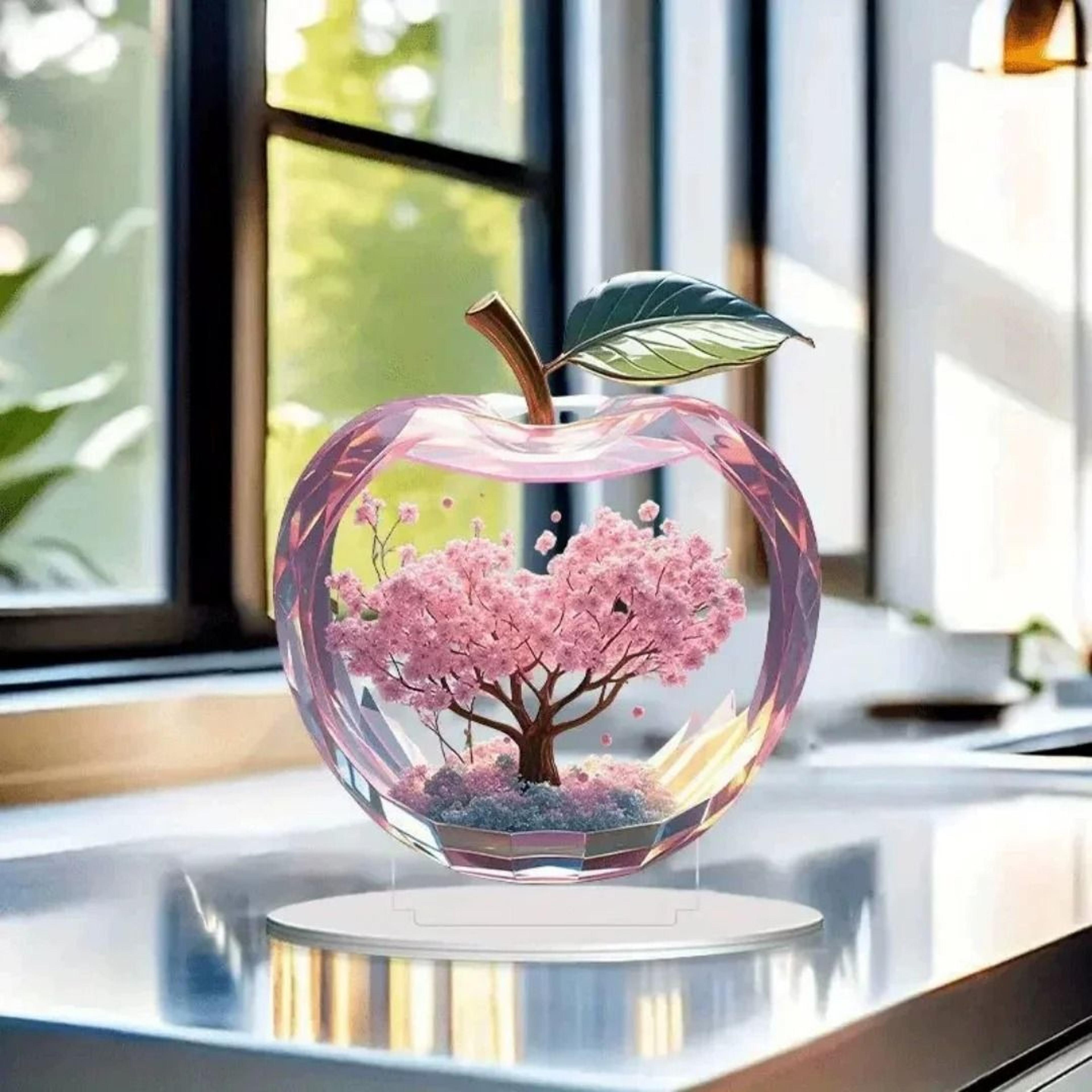 Cherry Blossom Acrylic Desk Ornament Apple Shape Decorative Tabletop Art 3