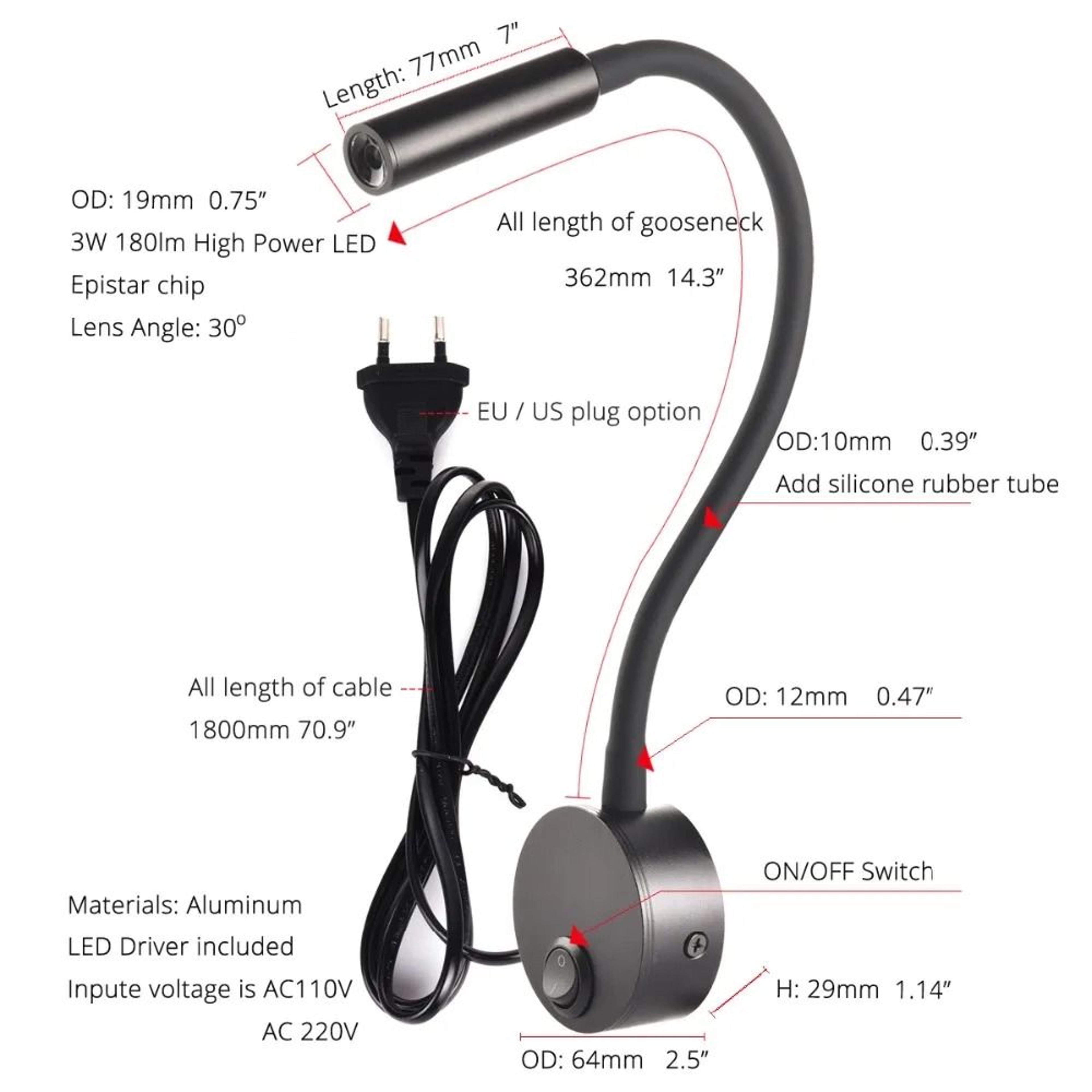 Flexible Gooseneck Clamp Wall Light Bedside LED Reading Lamp 13