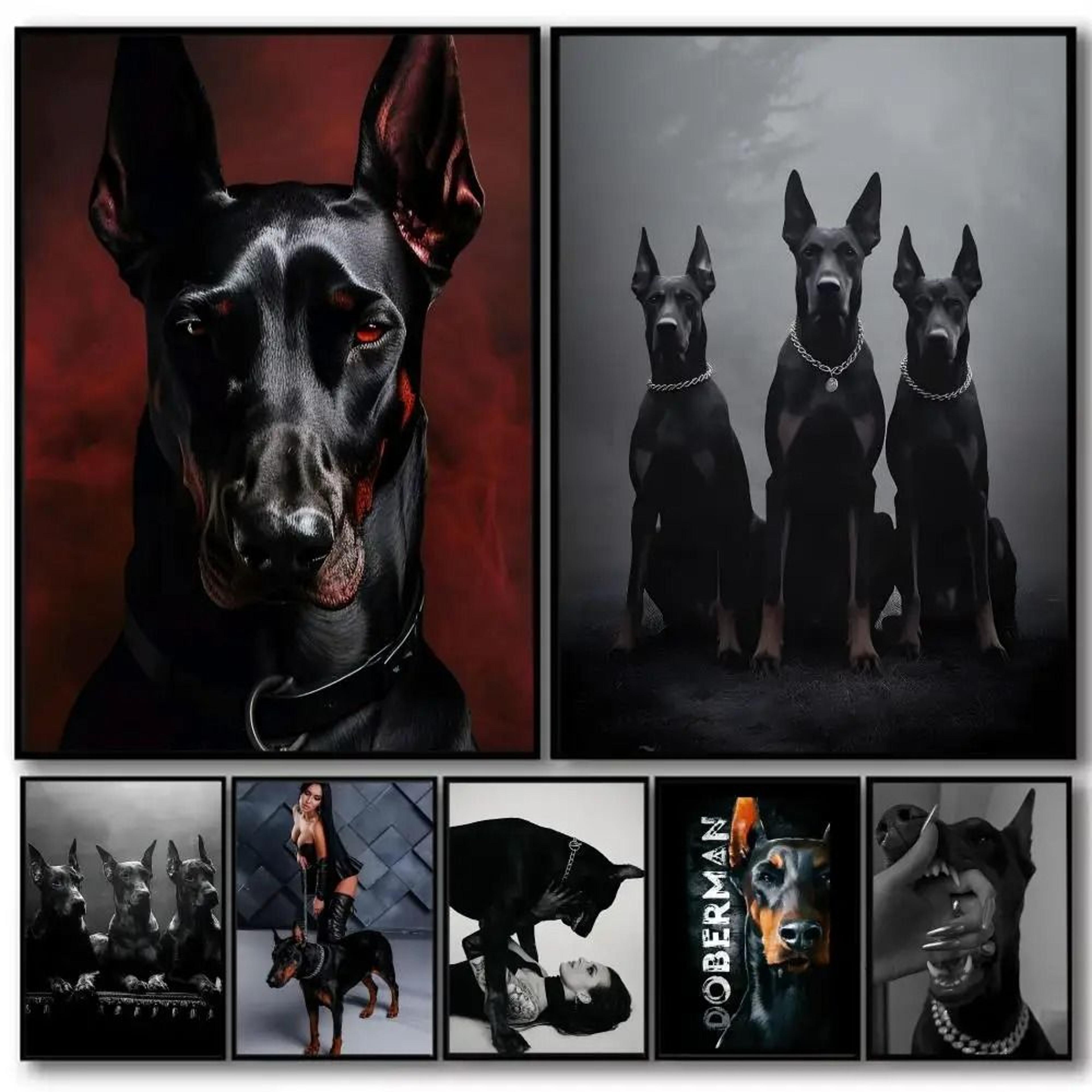 doberman wall art modern canvas poster black dog painting decor for living room