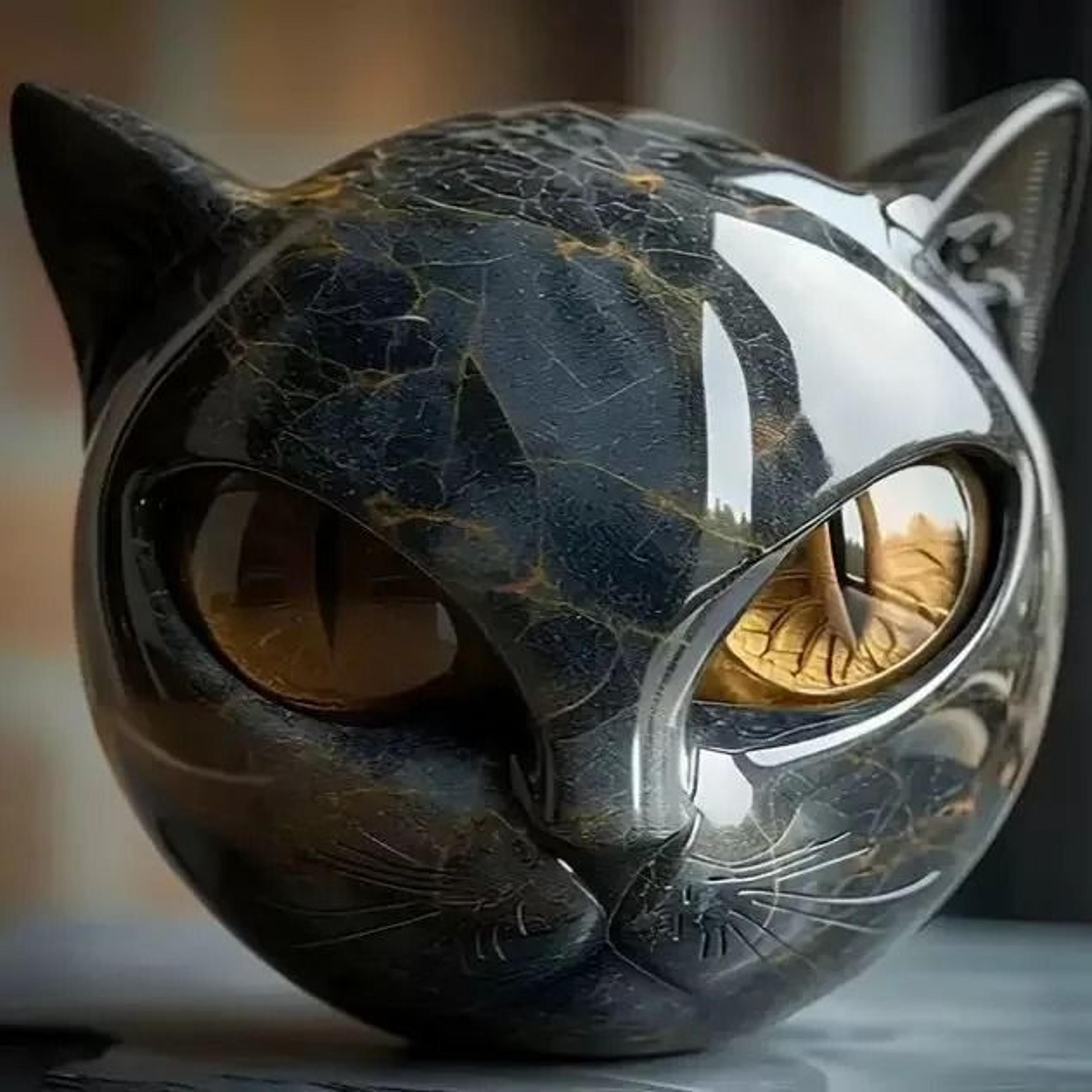 Black Cat Sculpture Resin Cat Head Decor Modern Luxury Home Accent 2