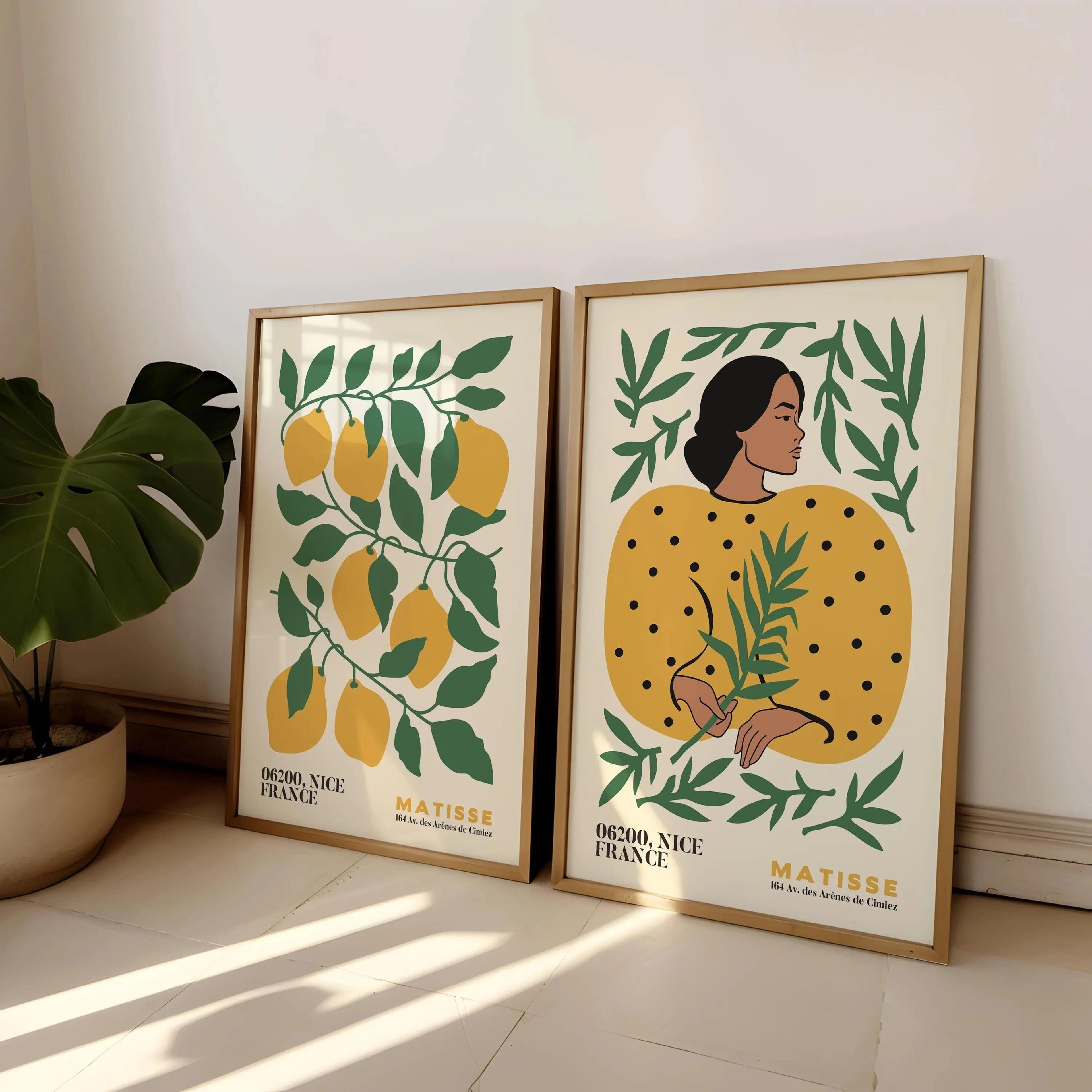 matisse wall art bohemian floral prints mid century modern minimalist set