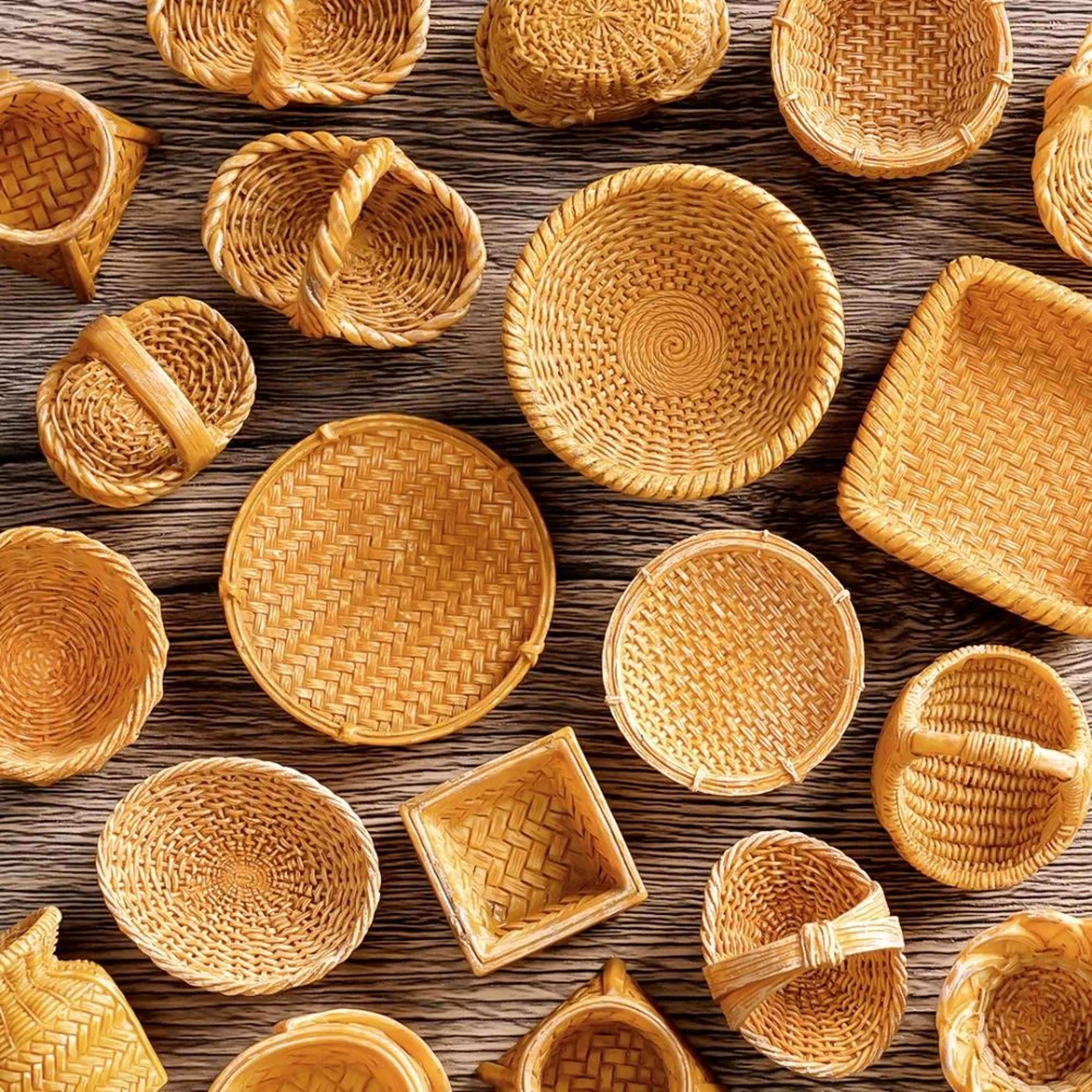 Mini Rattan Basket Dollhouse Miniature Accessories DIY Kitchen Food Display Decor 20