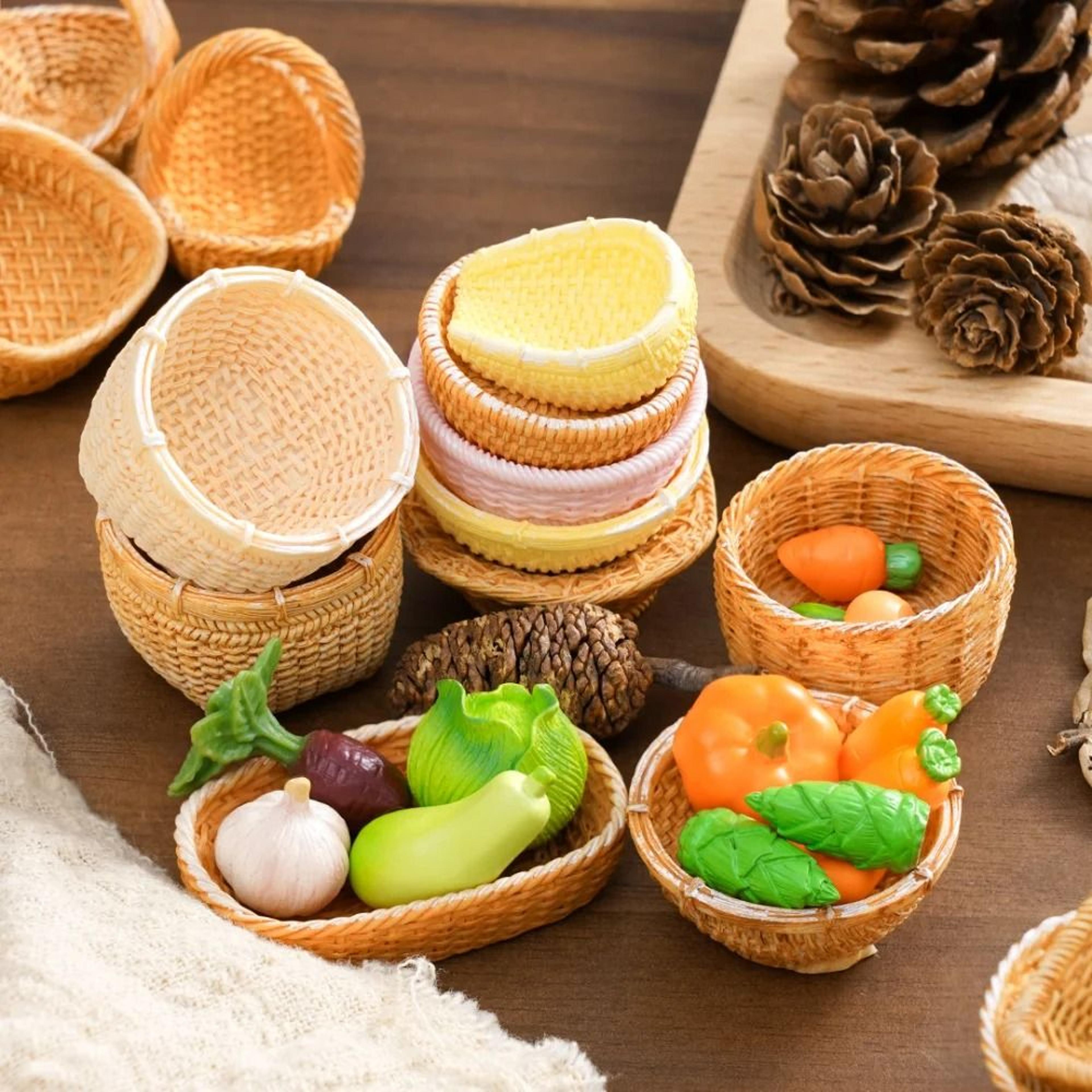 Mini Rattan Basket Dollhouse Miniature Accessories DIY Kitchen Food Display Decor 25