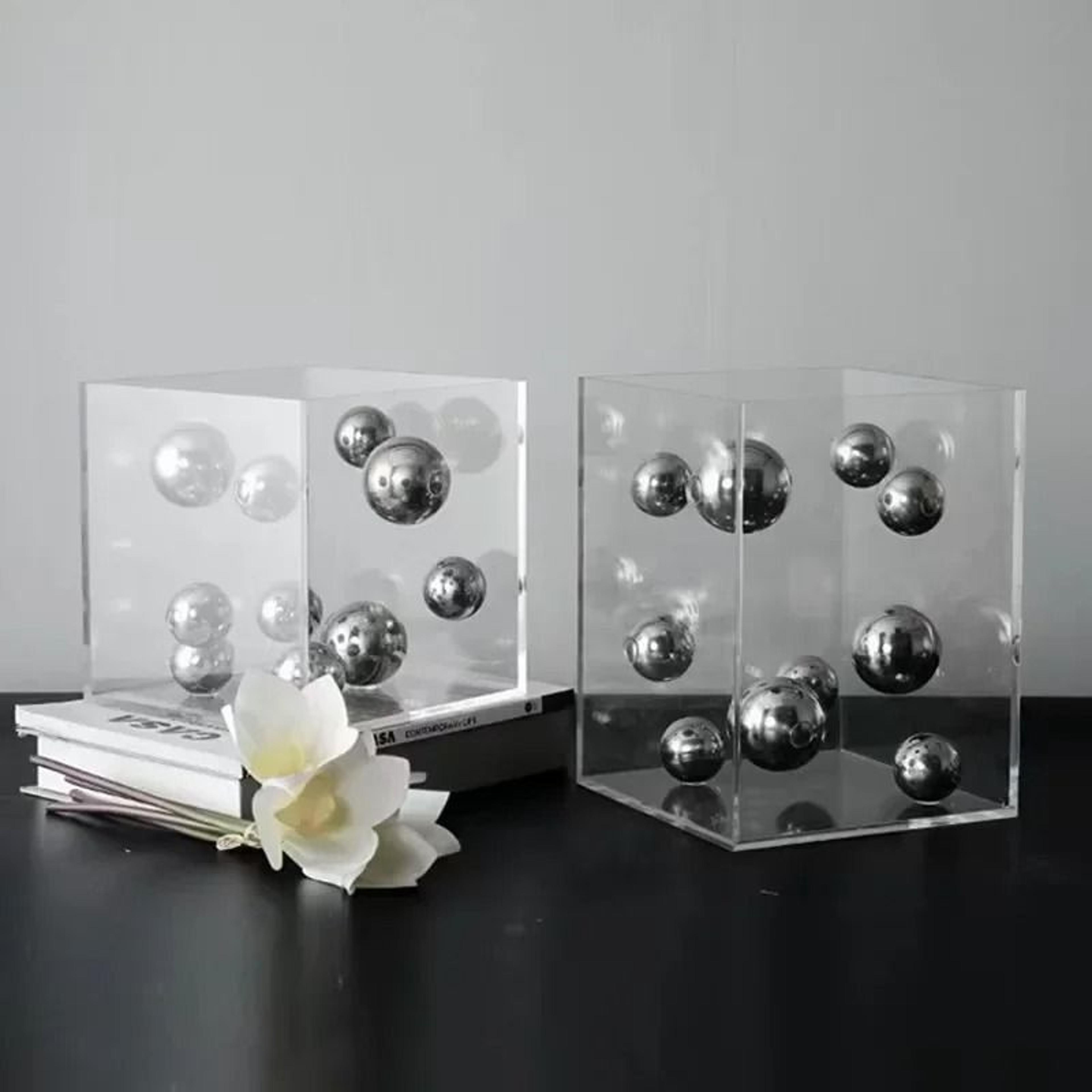 Geometric Metal Decor Sculpture In Acrylic Display Box For Modern Minimalist Home Styling 12