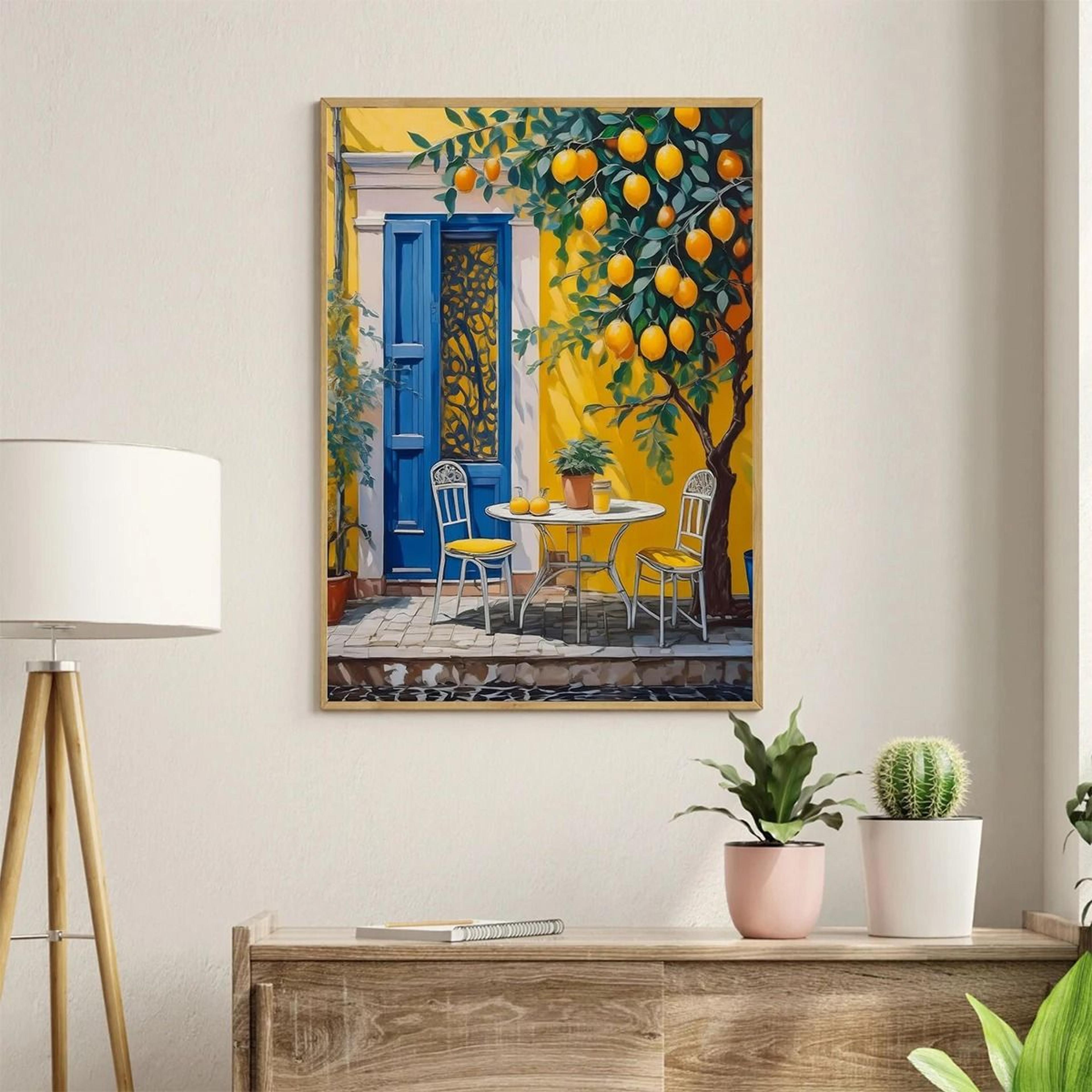 italian lemon tree wall art cottagecore landscape canvas print for spring home decor