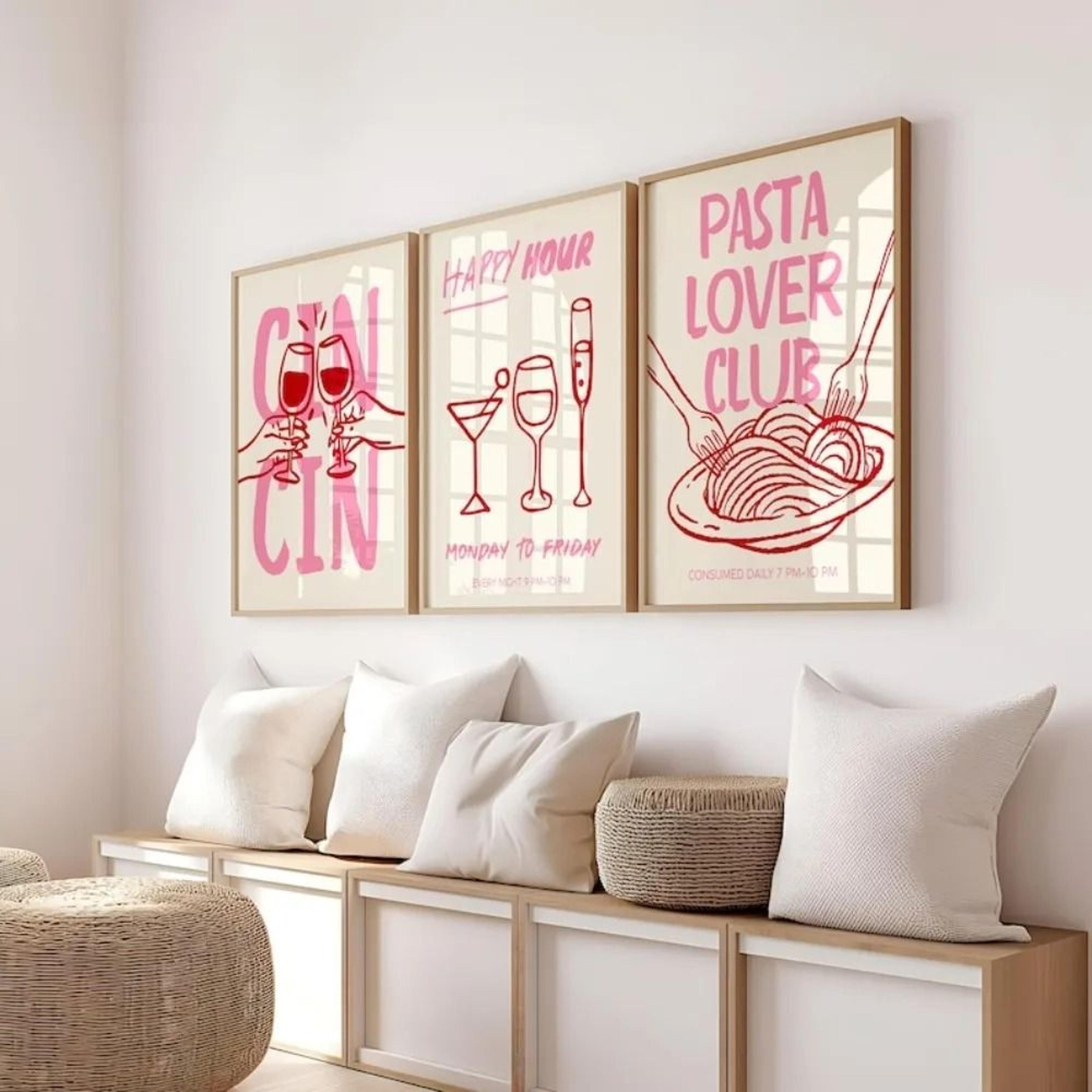 cocktail wall art pink kitchen poster italian food canvas for happy hour decor