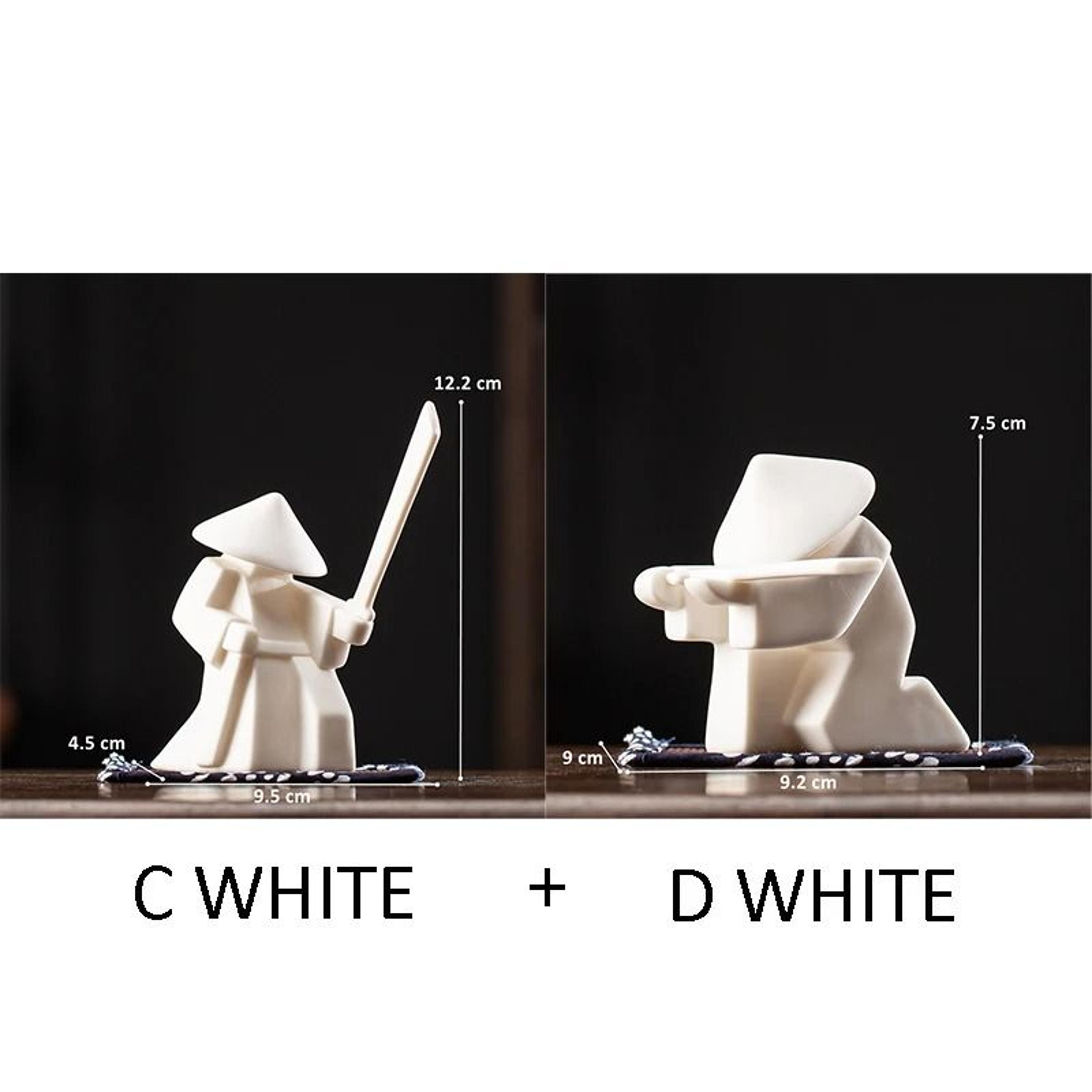 White Ceramic Samurai Figurine Geometric Oriental Warrior Decor 11