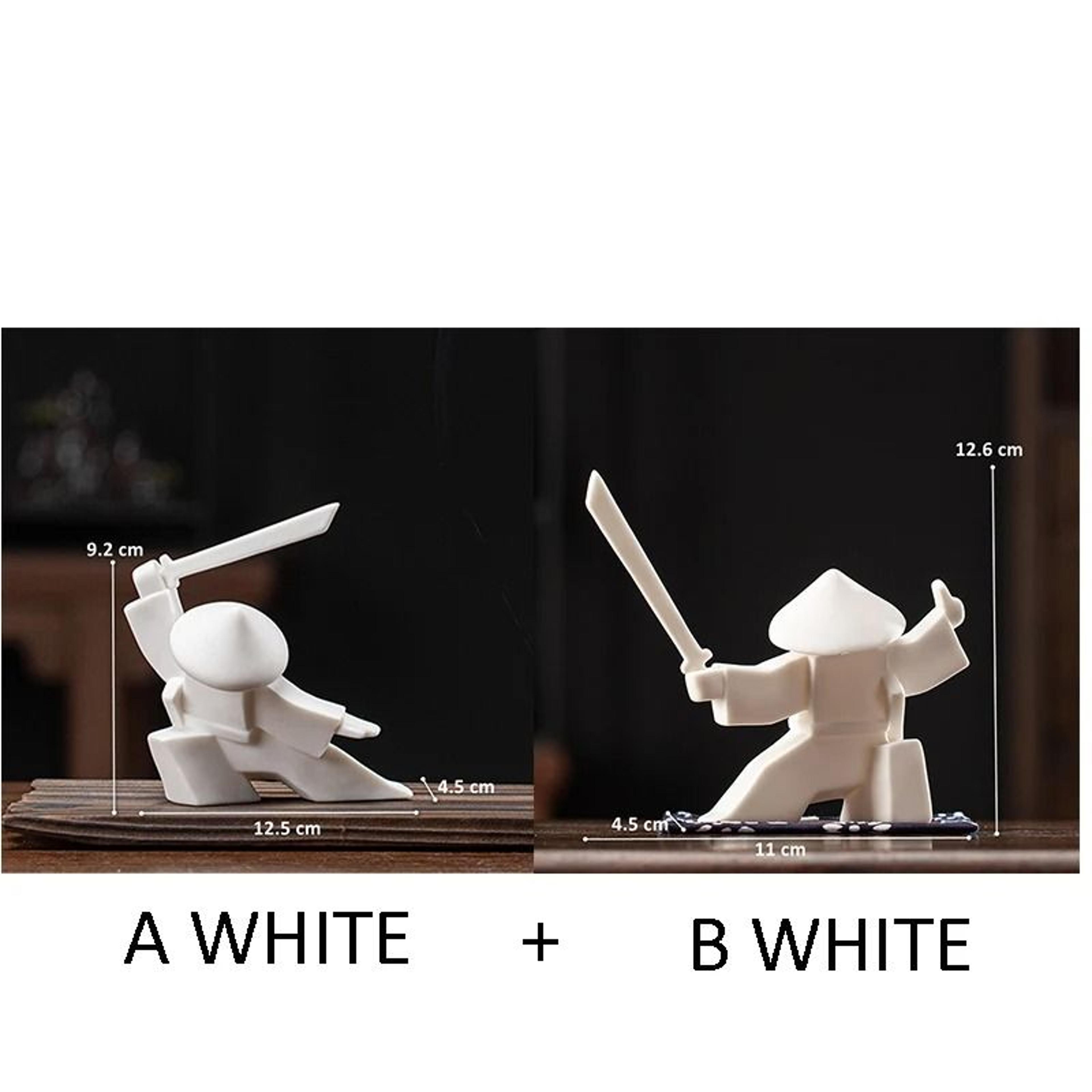 White Ceramic Samurai Figurine Geometric Oriental Warrior Decor 10