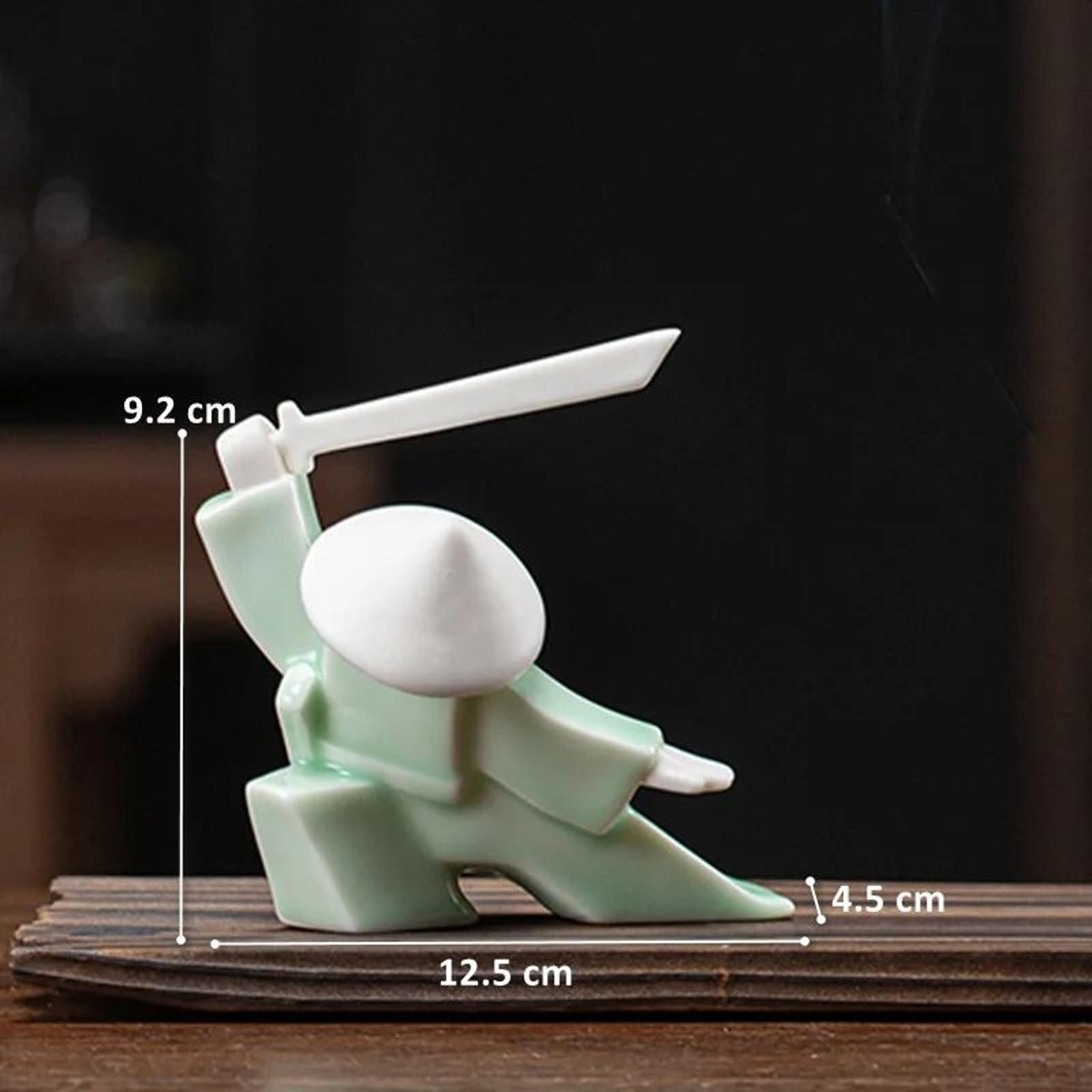 White Ceramic Samurai Figurine Geometric Oriental Warrior Decor 1