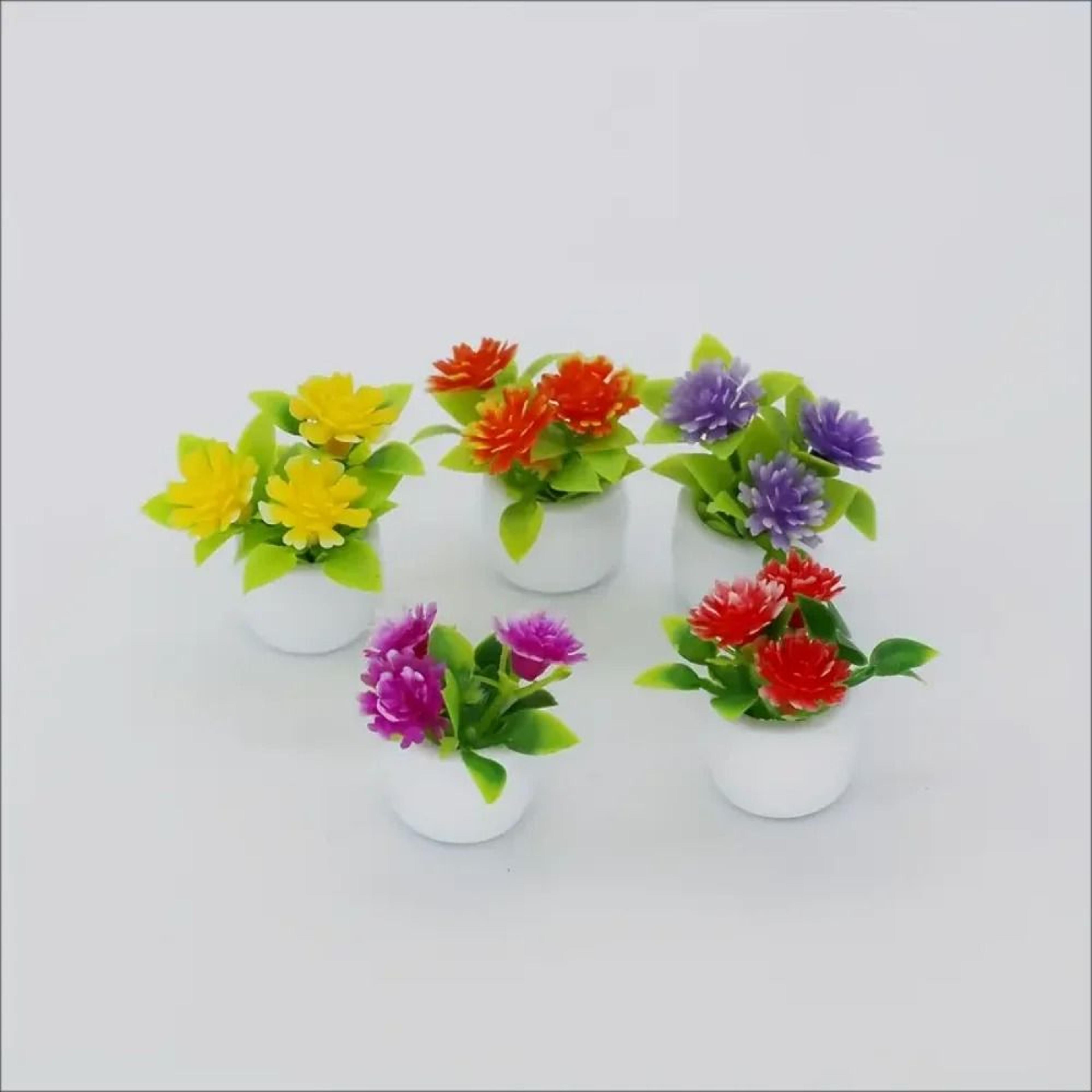 Mini Flower Pot Set Dollhouse Decor Artificial Plant Miniatures Desk Ornament 5