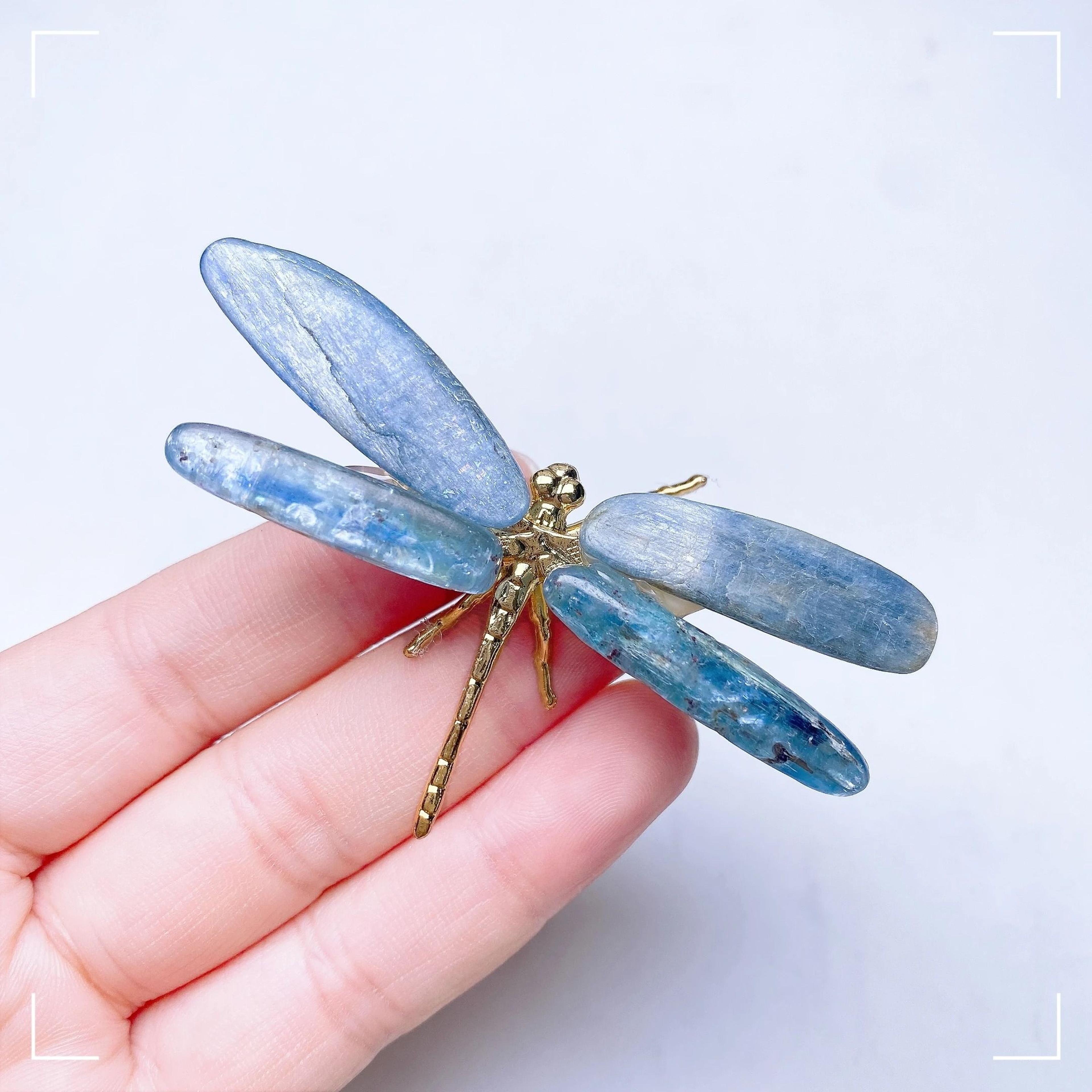 Kyanite Crystal Dragonfly Figurine Healing Butterfly Decor 8
