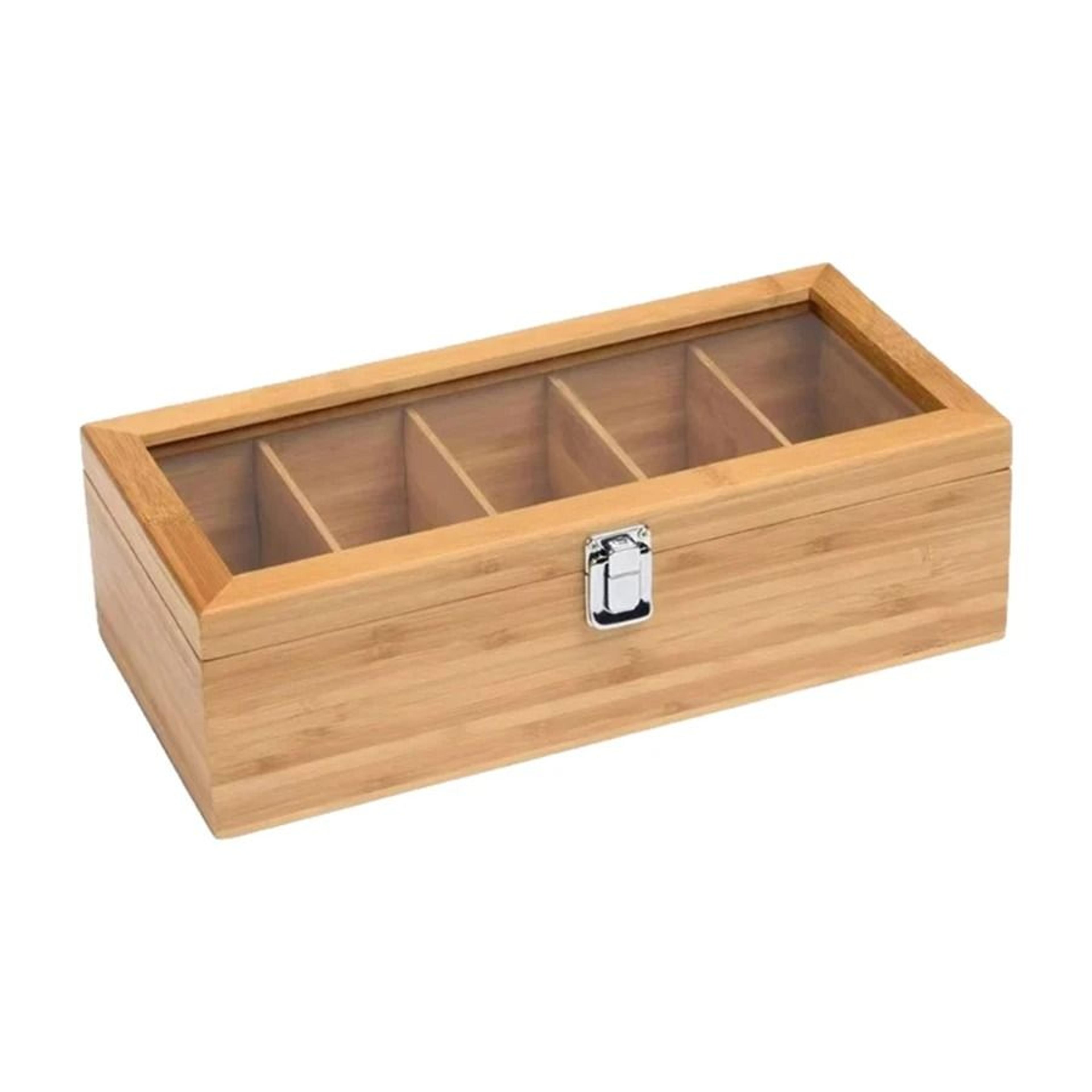 Bamboo Tea Bag Storage Box With 5 Compartments Portable Tea Organizer 0
