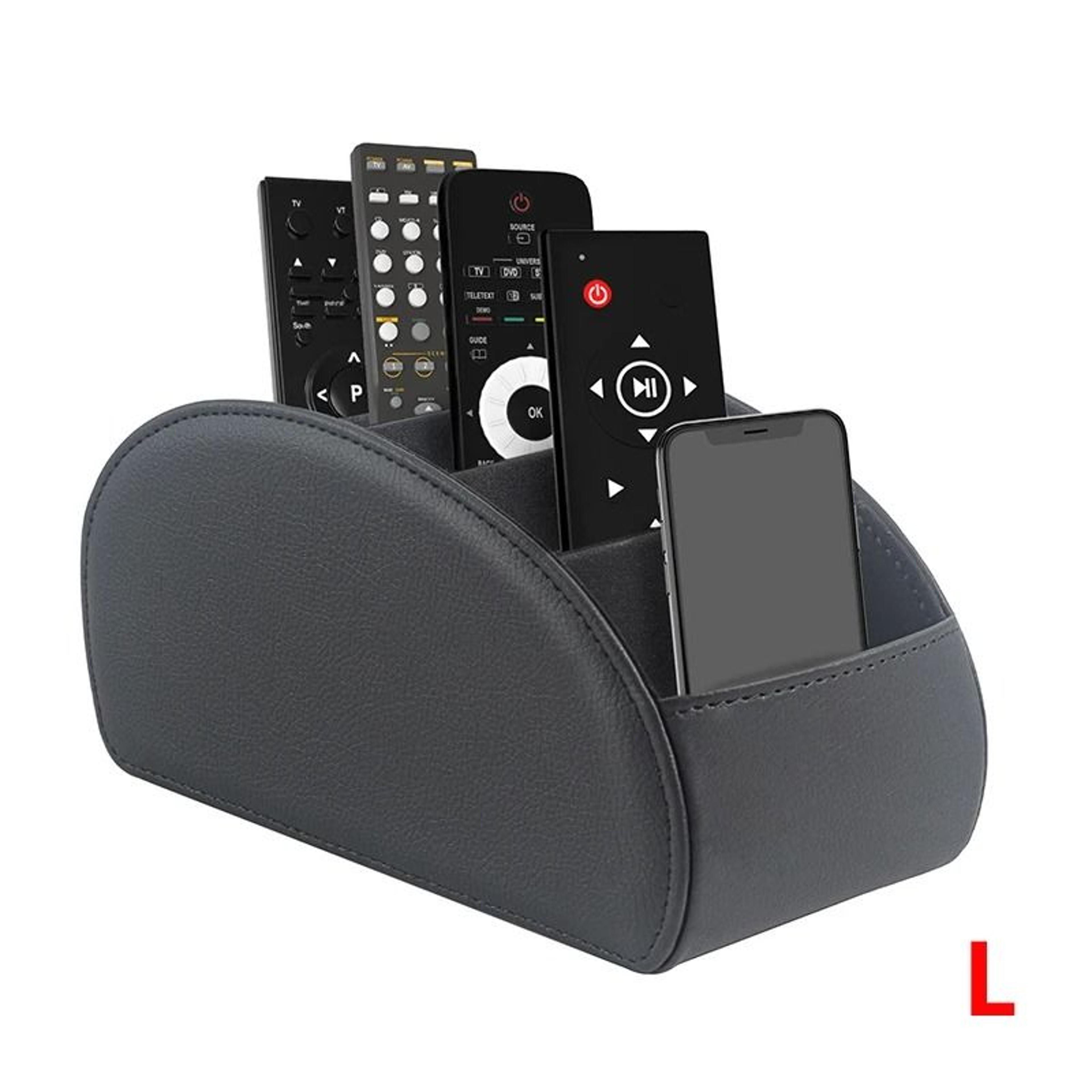 PU Leather Remote Control Organizer With 5 Compartments Desktop Storage Caddy 8