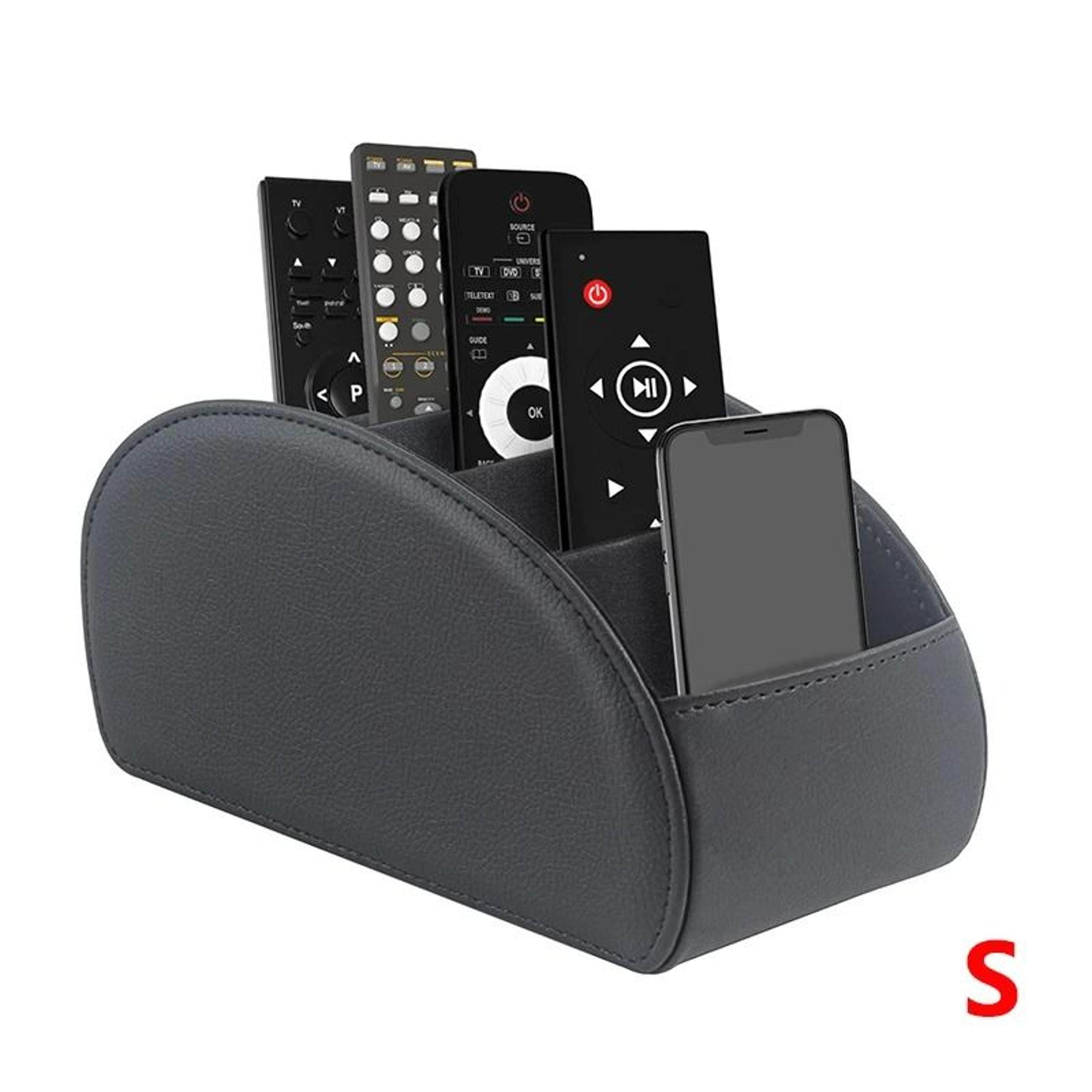 PU Leather Remote Control Organizer With 5 Compartments Desktop Storage Caddy 7