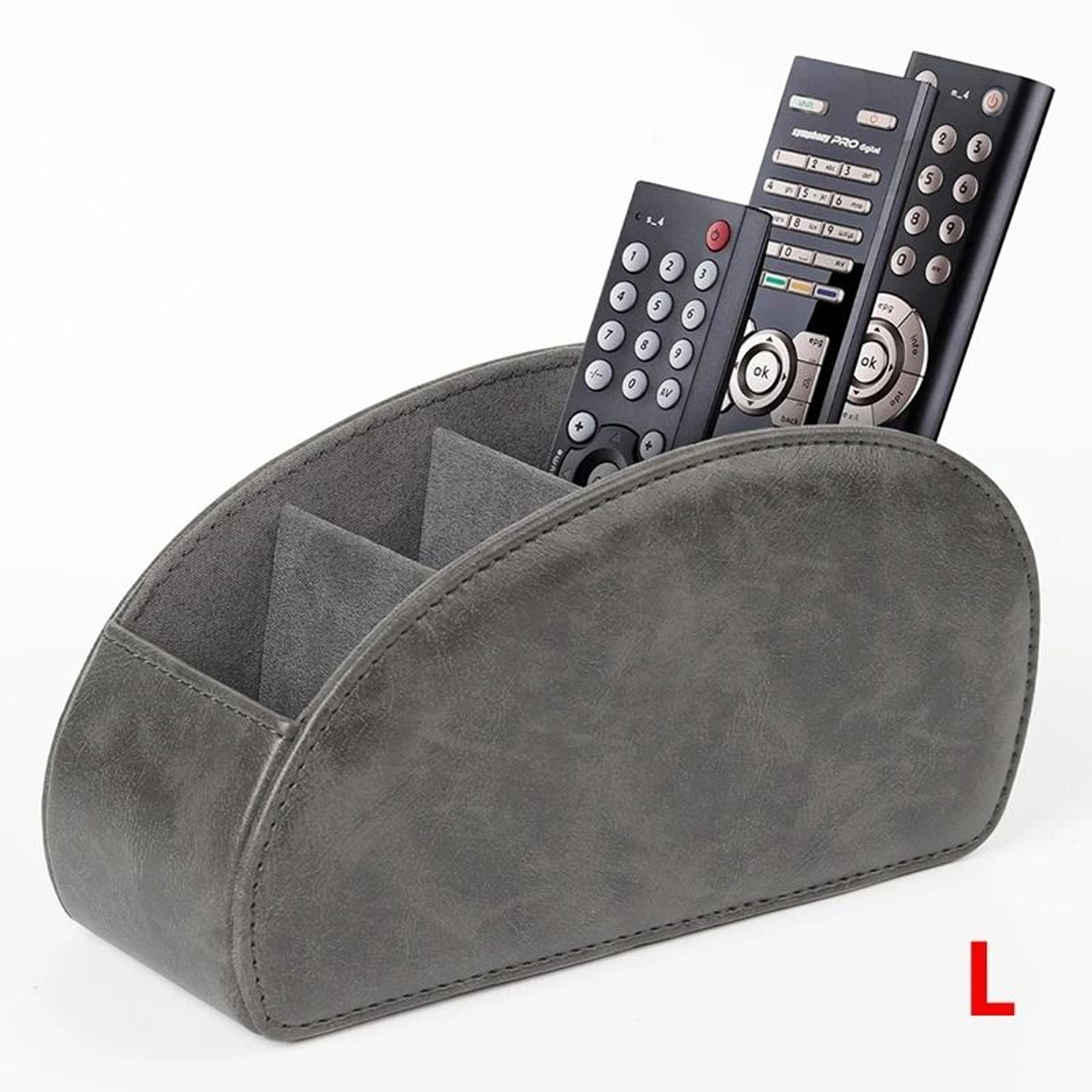 PU Leather Remote Control Organizer With 5 Compartments Desktop Storage Caddy 4