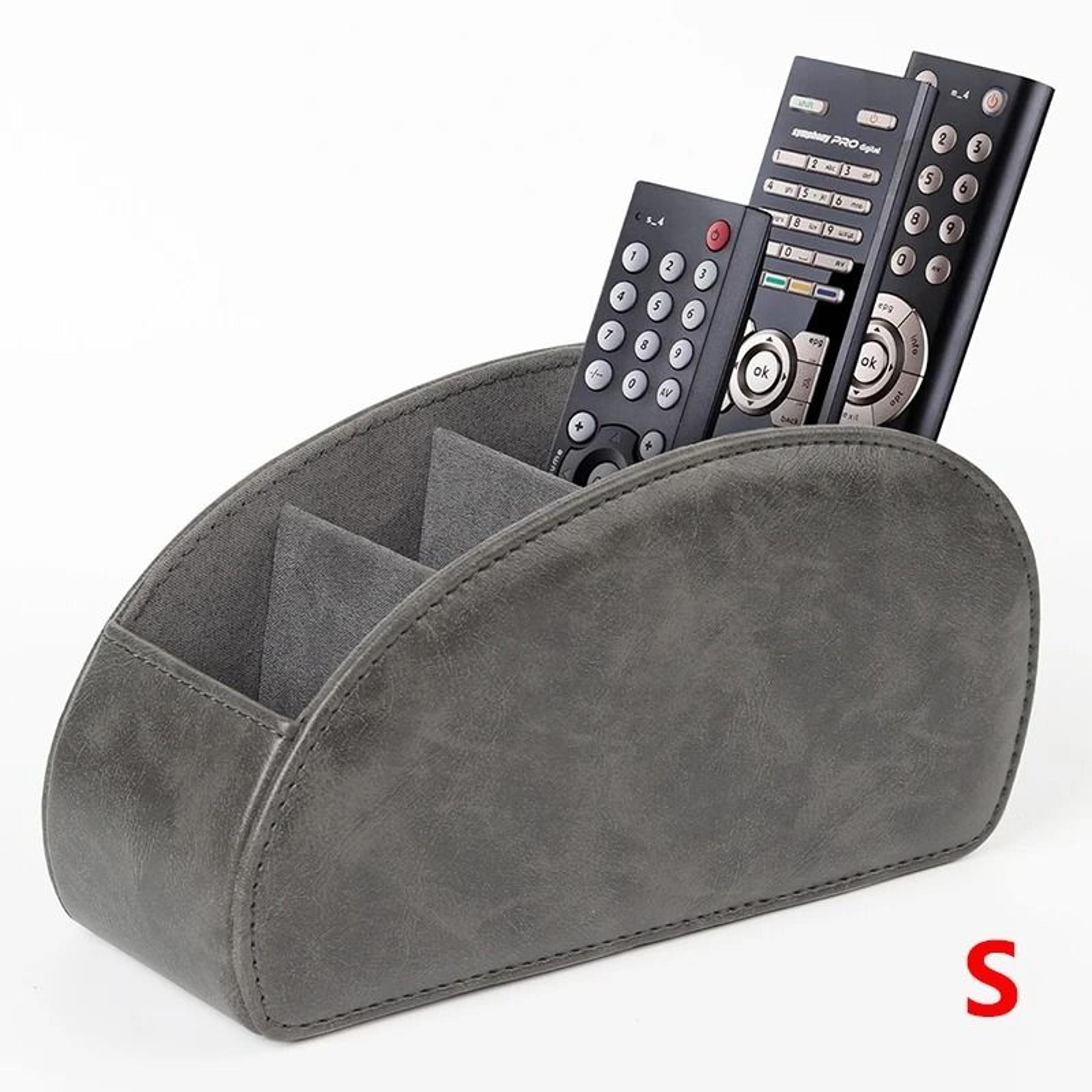 PU Leather Remote Control Organizer With 5 Compartments Desktop Storage Caddy 3