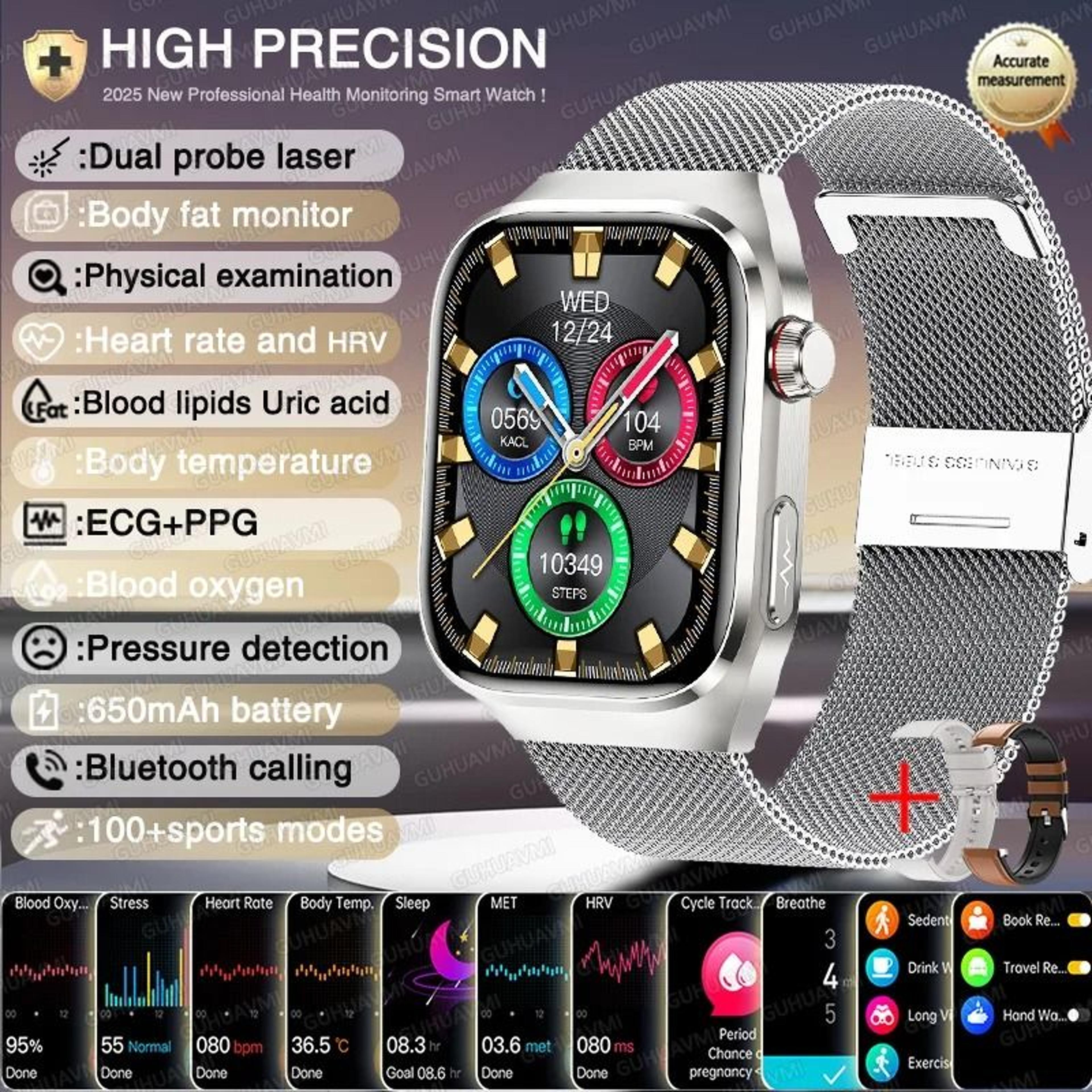 BioTrack AI ECG Smart Watch Health Monitor Bluetooth Call 8