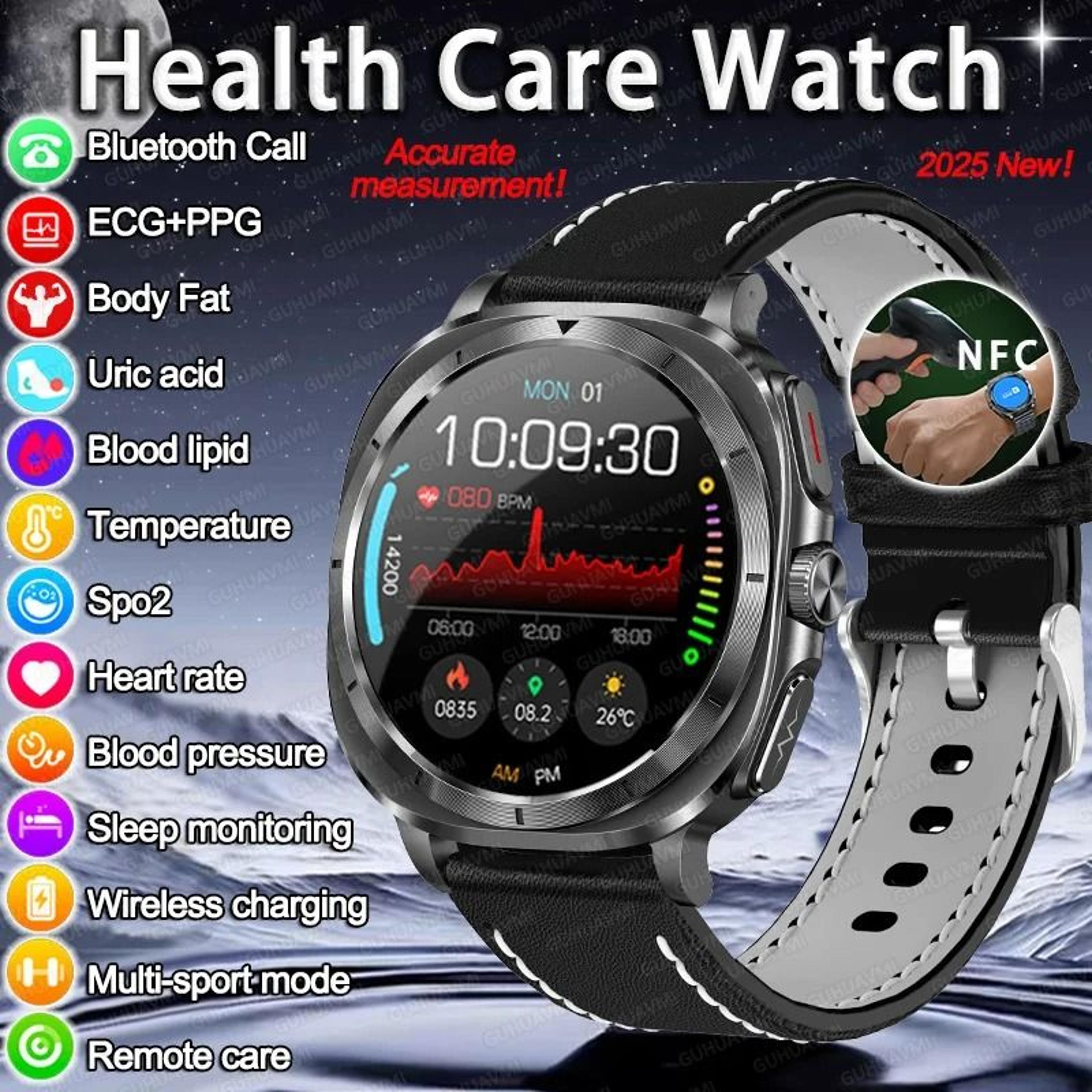 advanced ecg health smartwatch with blood pressure tracking body analysis and nfc