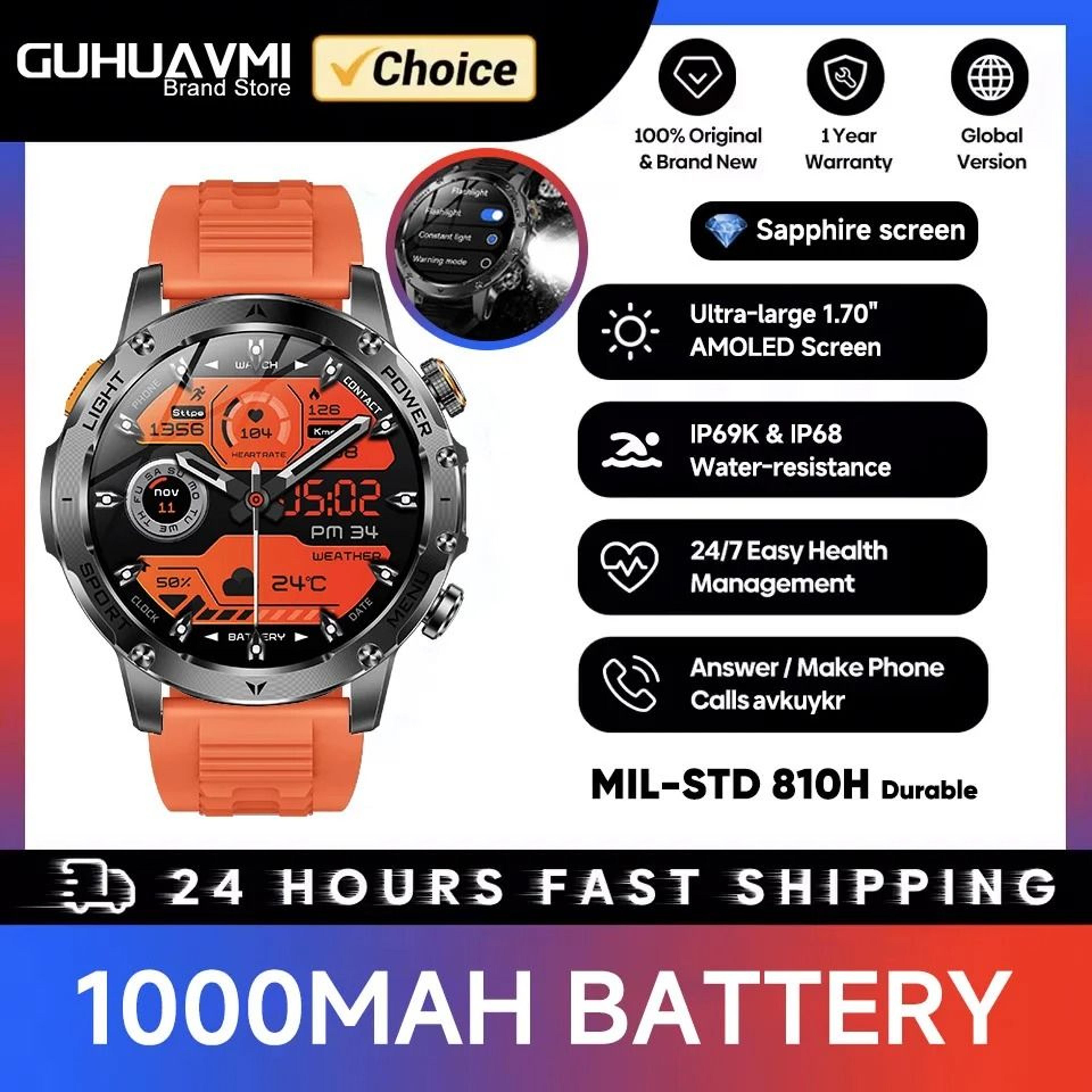 Military GPS Tracker Smartwatch With AMOLED Display Bluetooth Calling Waterproof Sports Watch 3