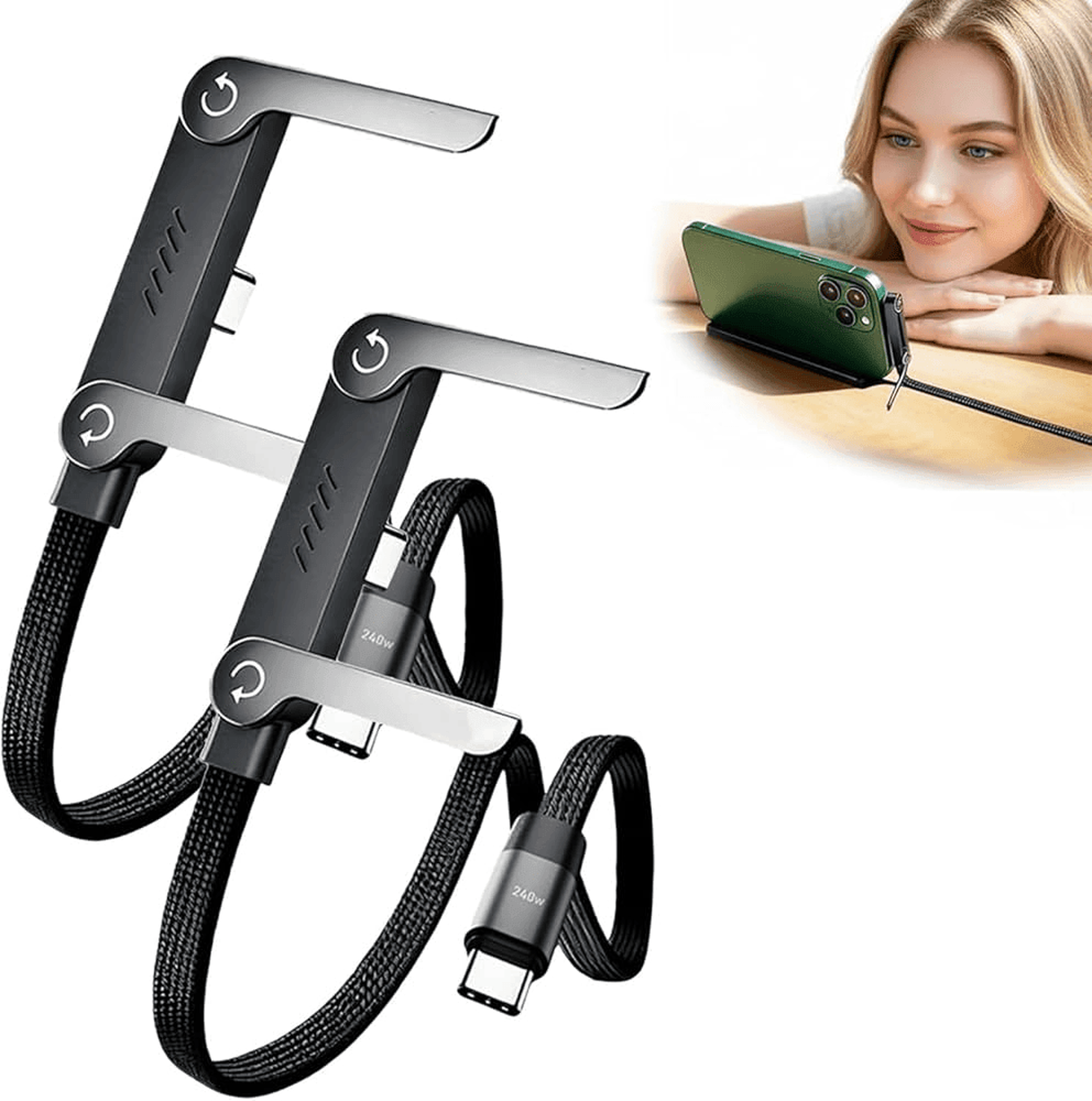 240W PD Fast Charging Cable With Foldable Phone Holder Stand 1
