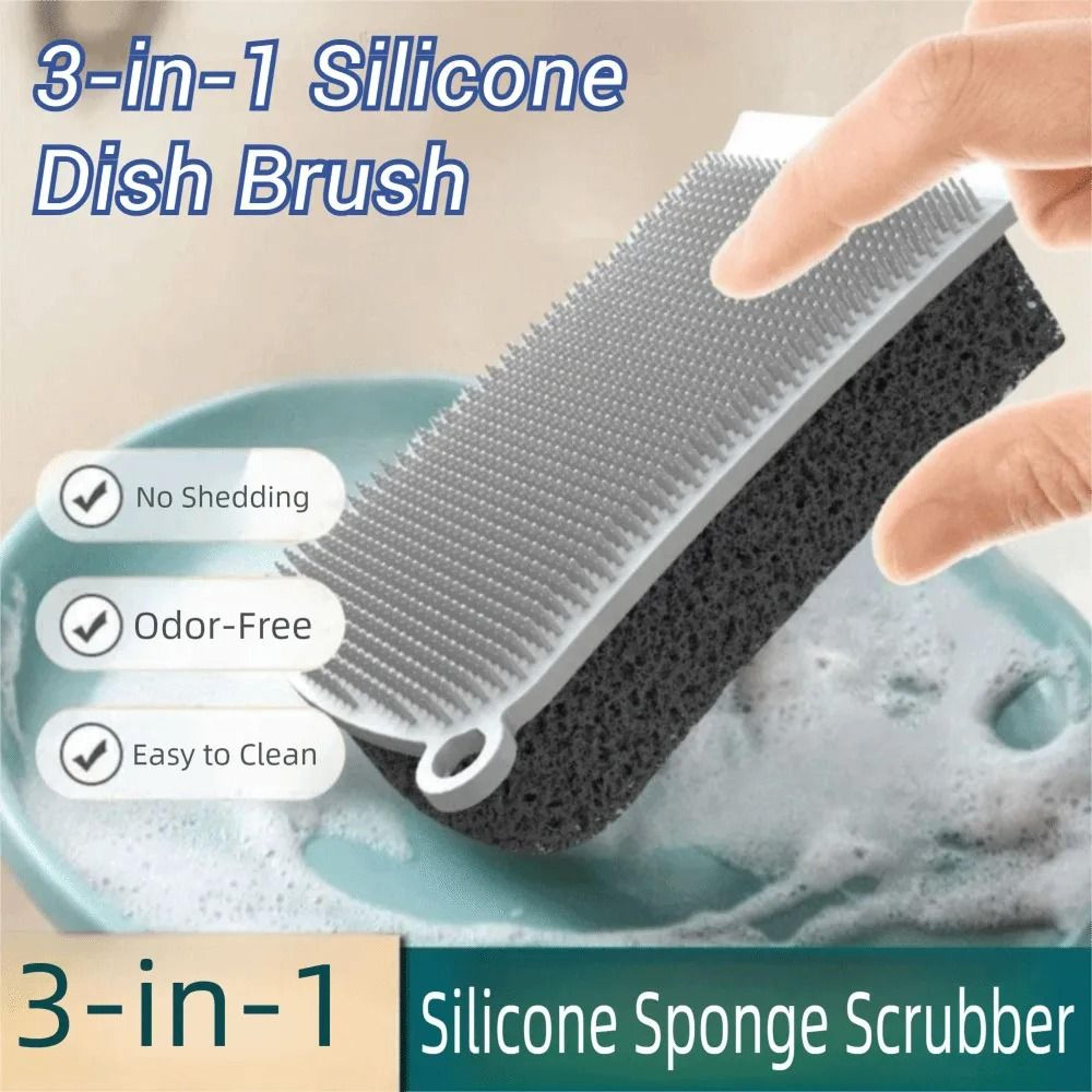silicone dish sponge kitchen cleaning brush 3 in 1 pot scrubber