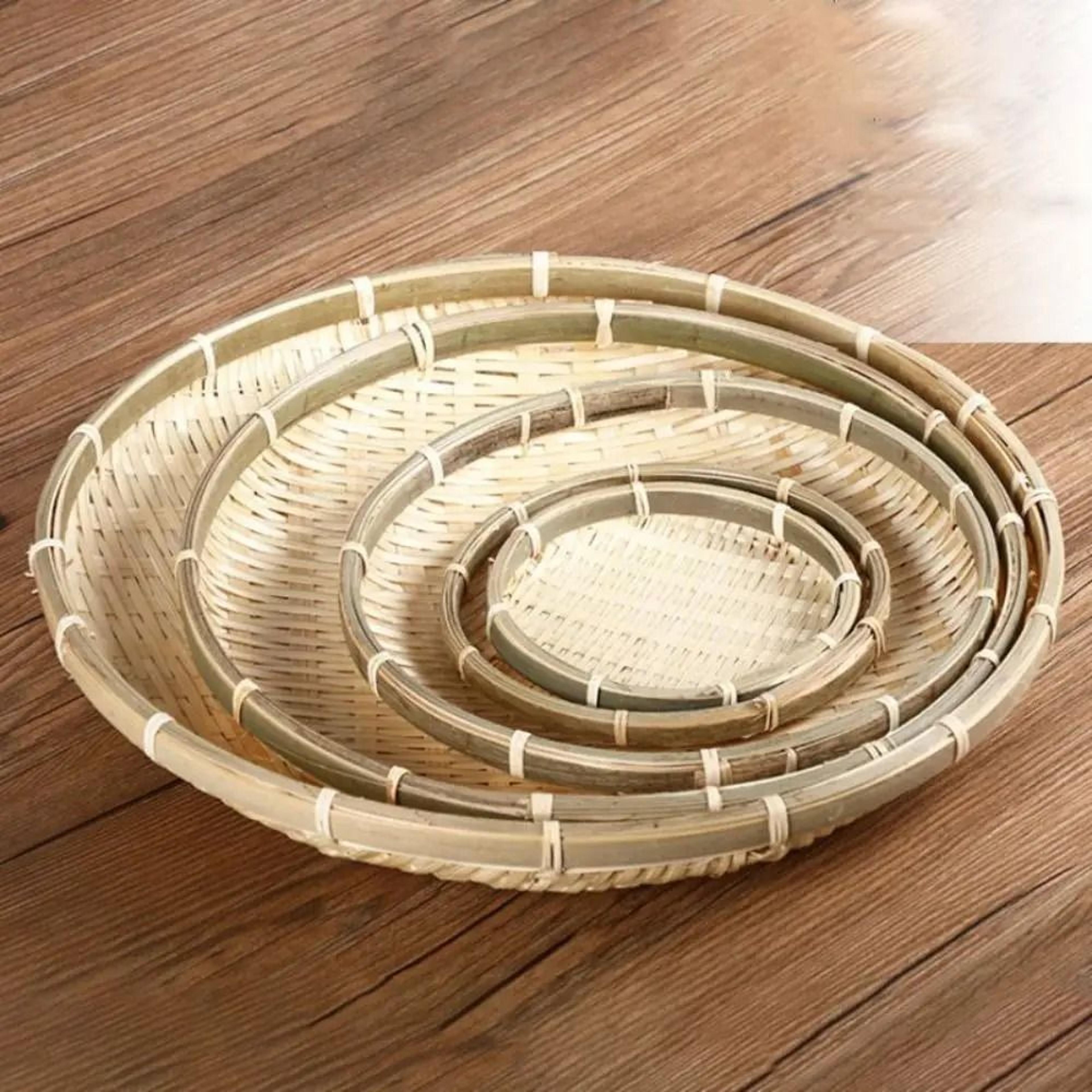 Handmade Bamboo Woven Tray Wicker Bread Basket For Serving And Storage 9