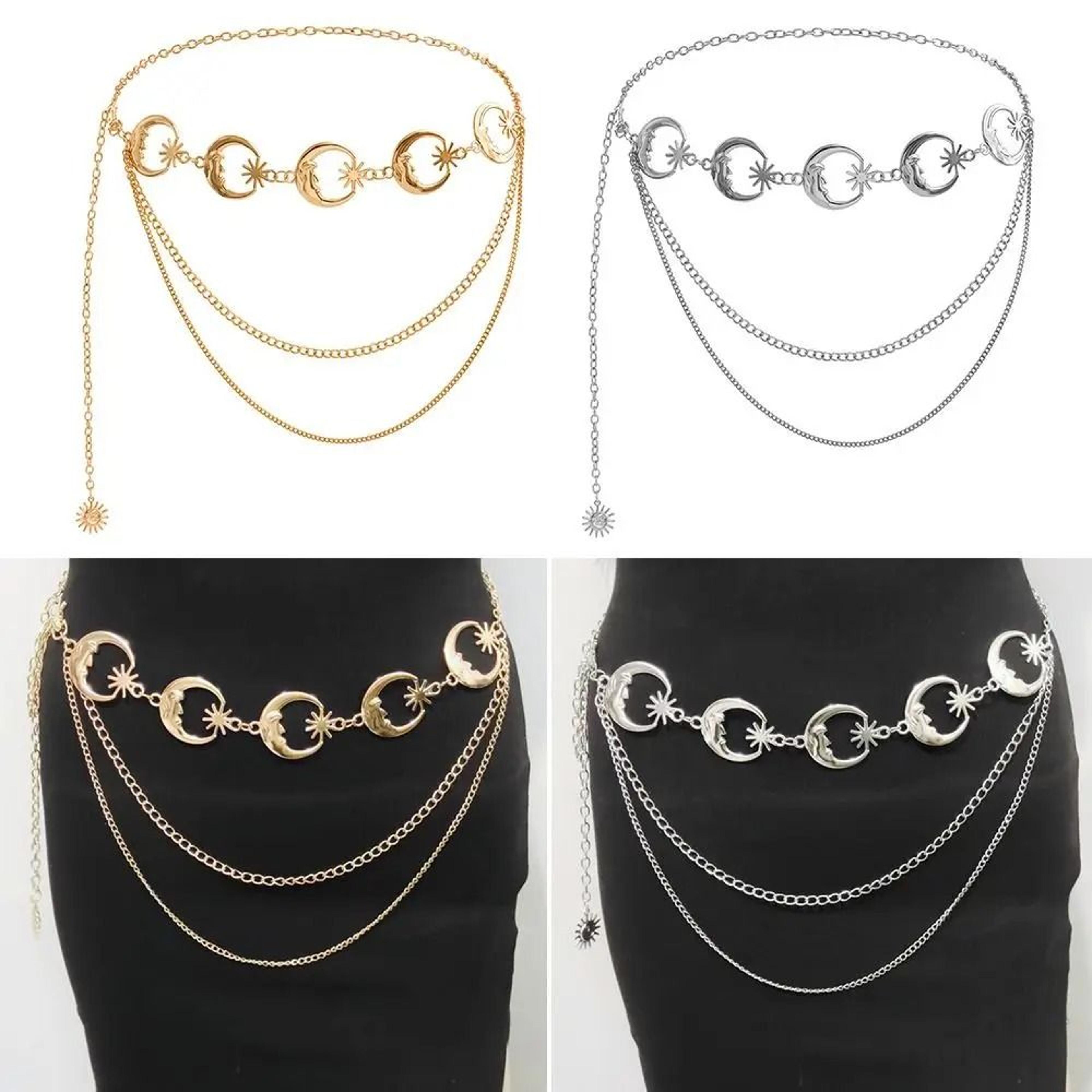 vintage layered waist chain belt punk hip hop metal dress belt for women