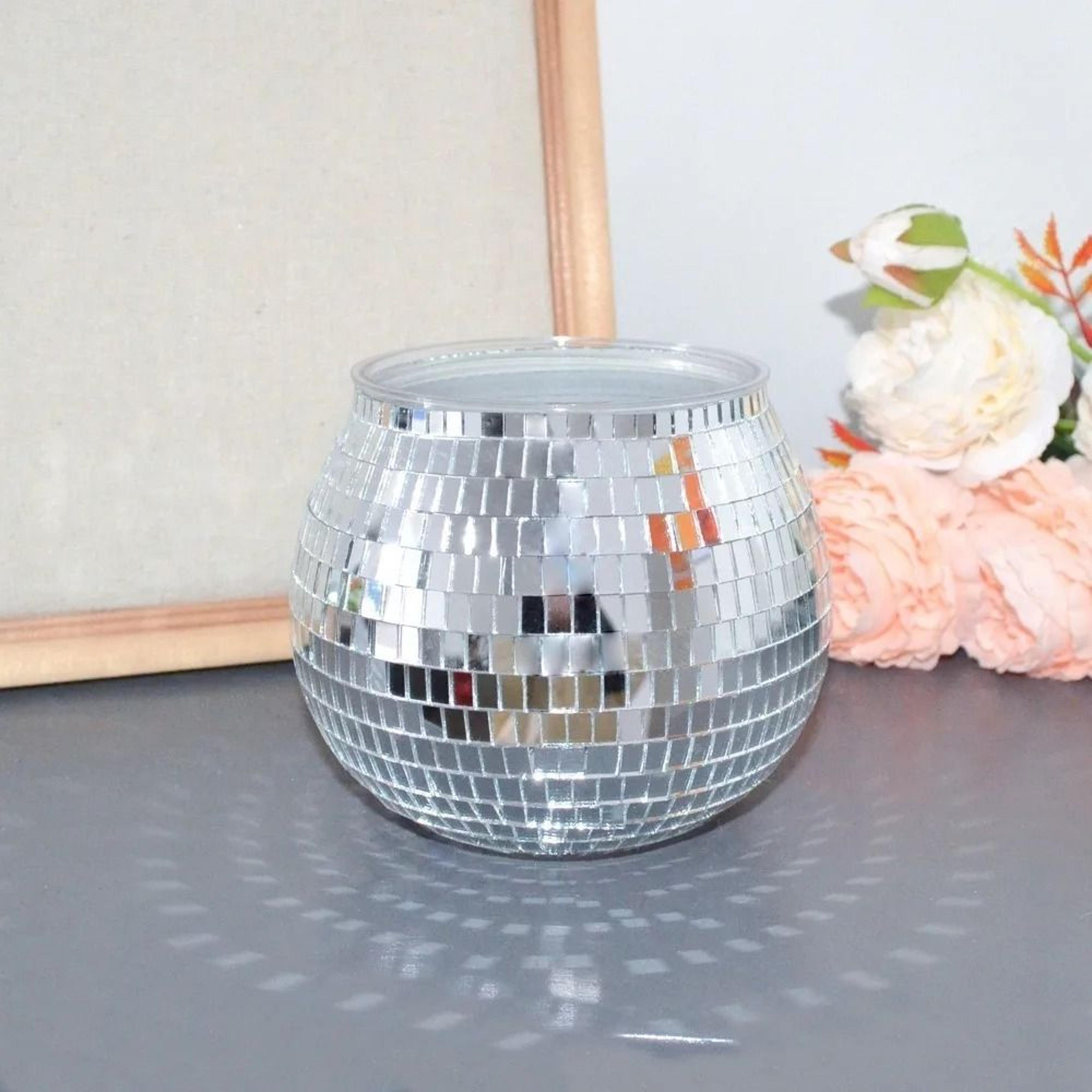 Disco Ball Planter Mirror Glass Flower Pot Silver Decorative Vase 1
