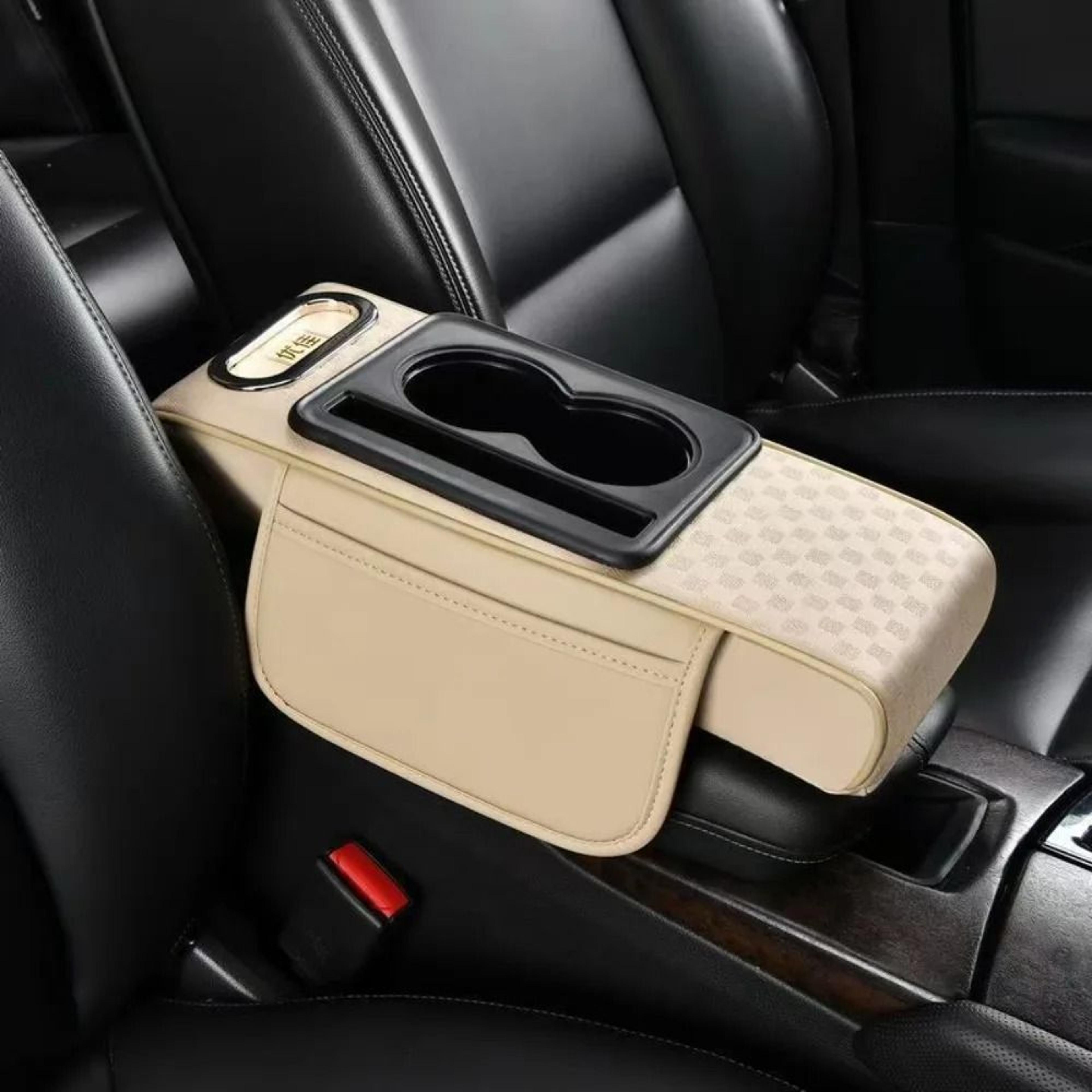 Car Armrest Cushion Center Console Pad With Storage Cup Holder And Tissue Box 1