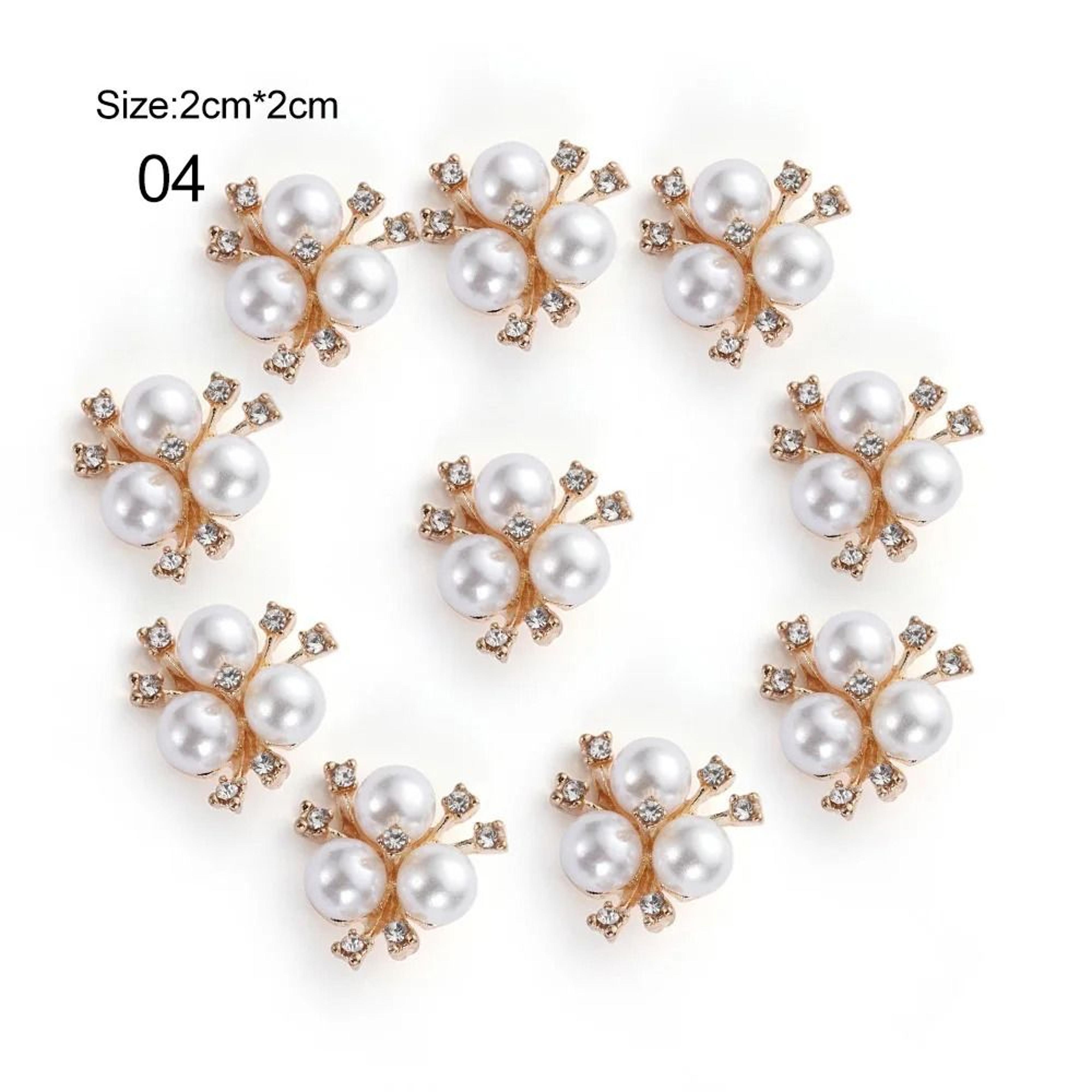 Rhinestone Pearl Flower Buttons Set Wedding DIY Craft Embellishments 4