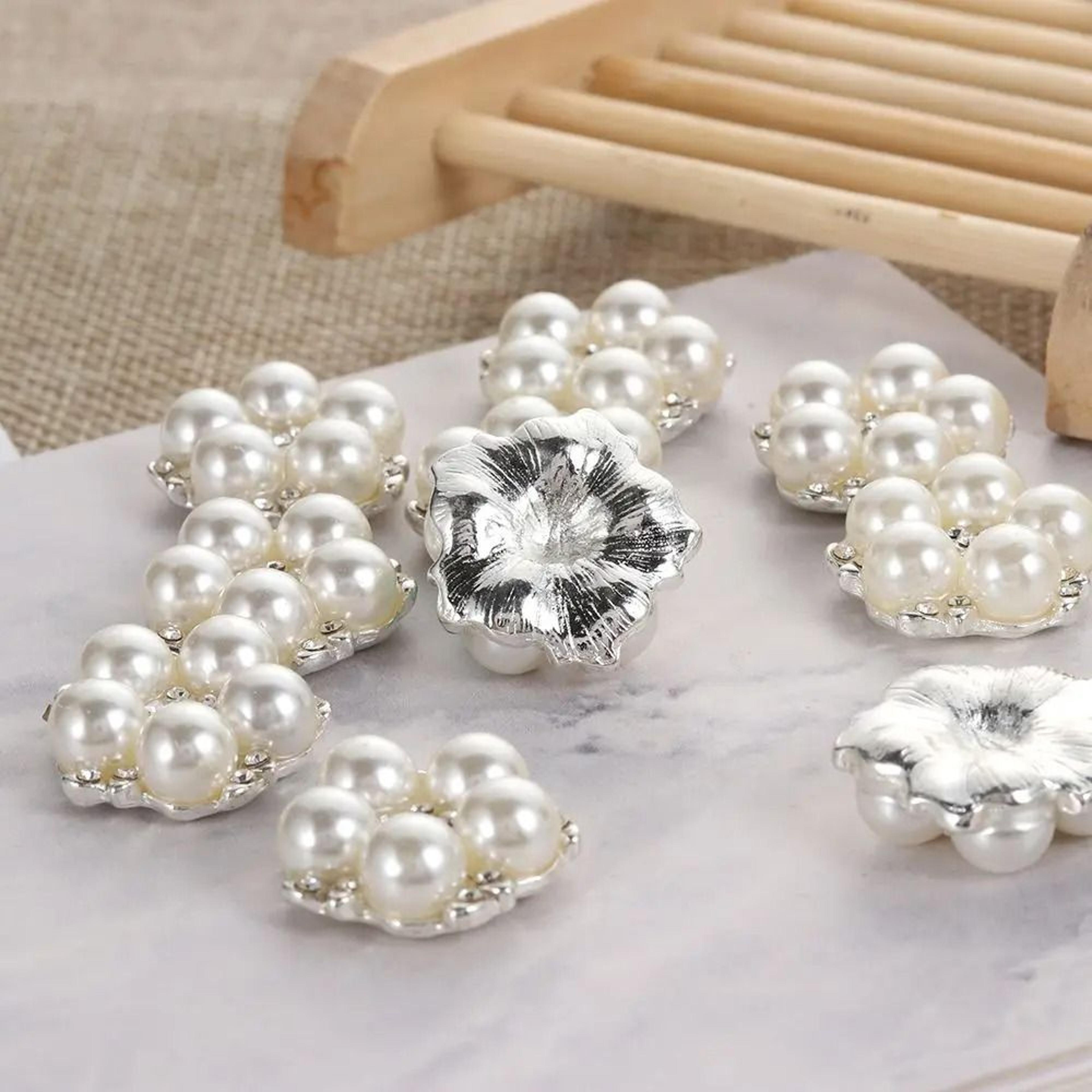 Rhinestone Pearl Flower Buttons Set Wedding DIY Craft Embellishments 6