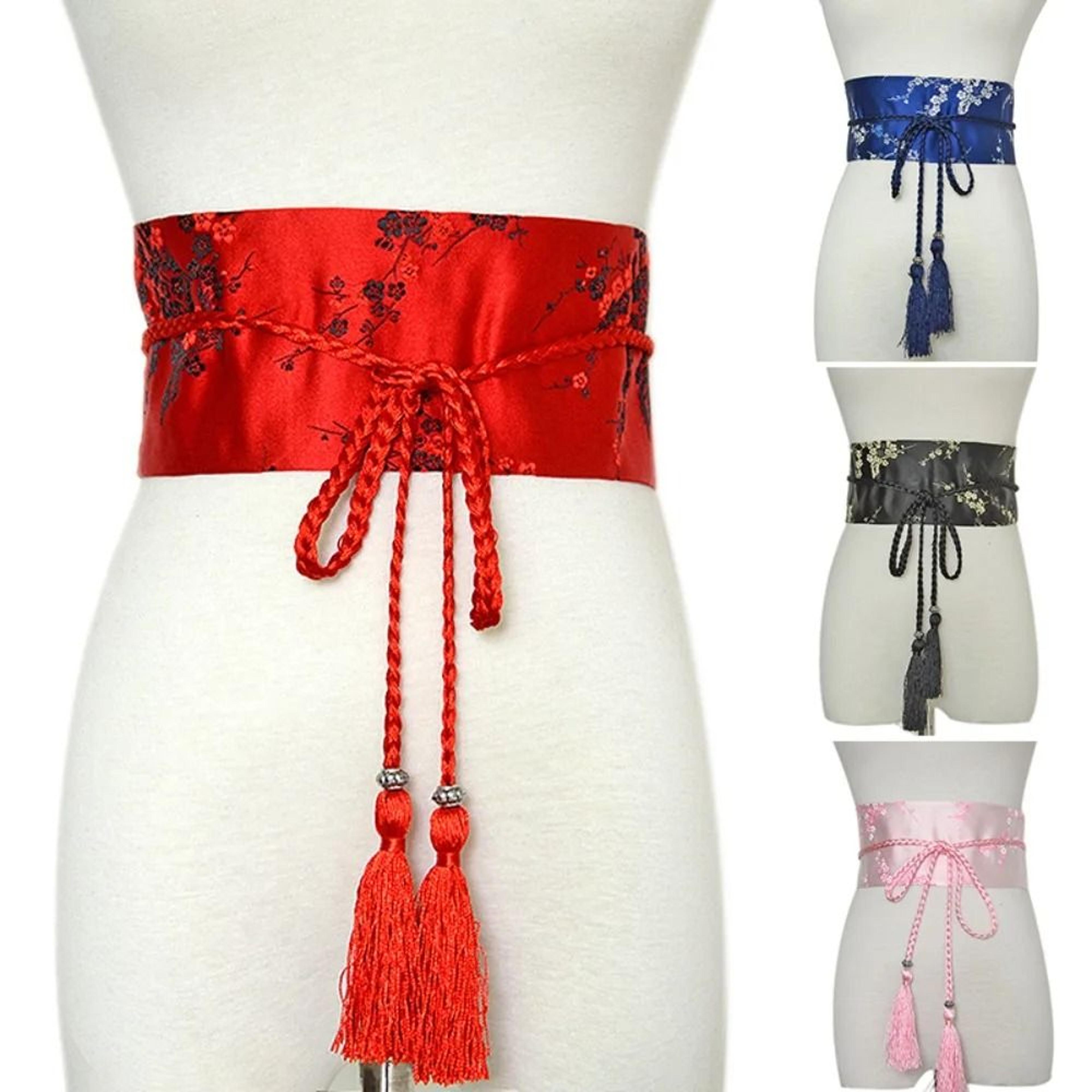 Japanese Kimono Bow Belt Floral Satin Corset Waistband For Women 10