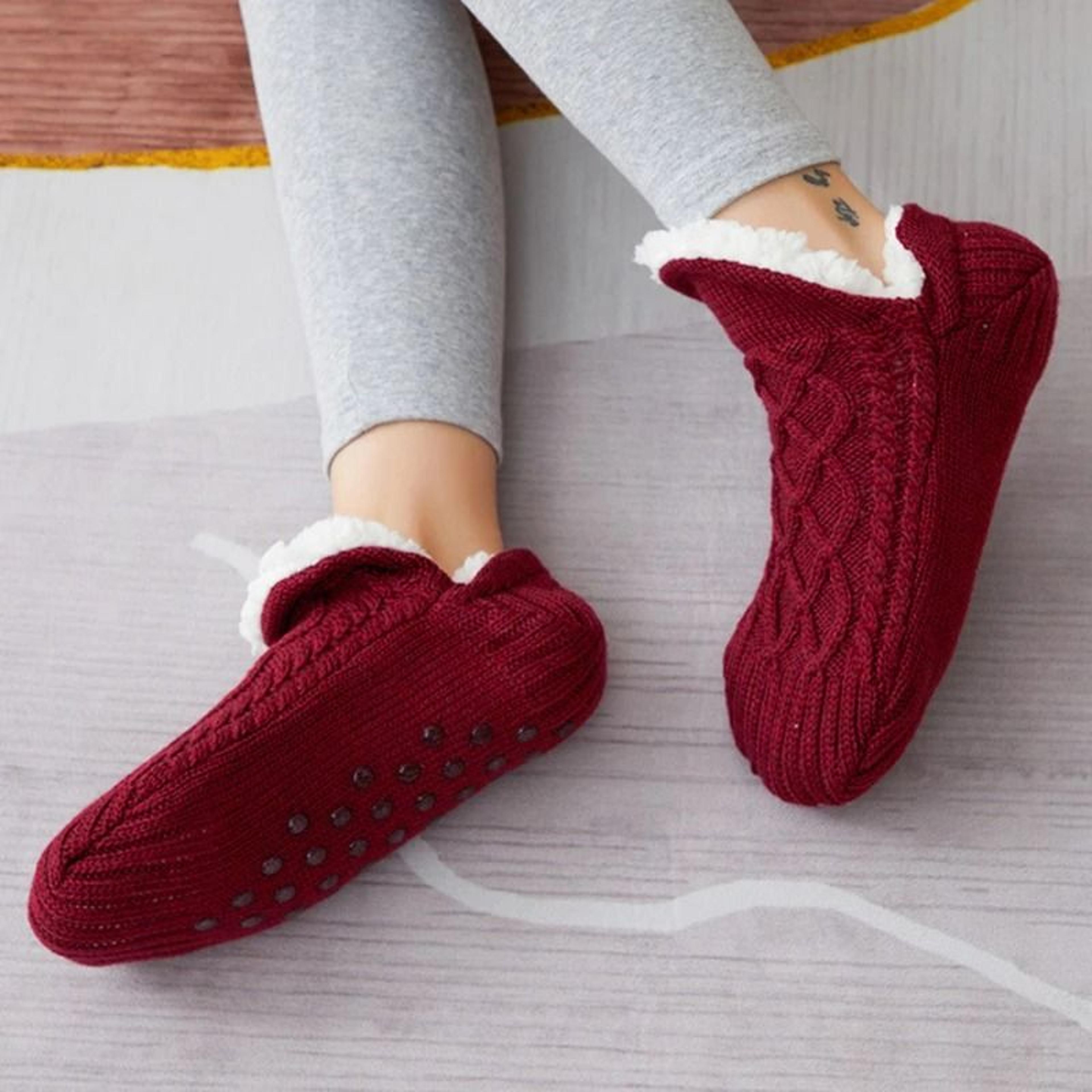 Mens Thermal Slipper Socks Non Slip Grip Warm Fuzzy Indoor House Socks 11