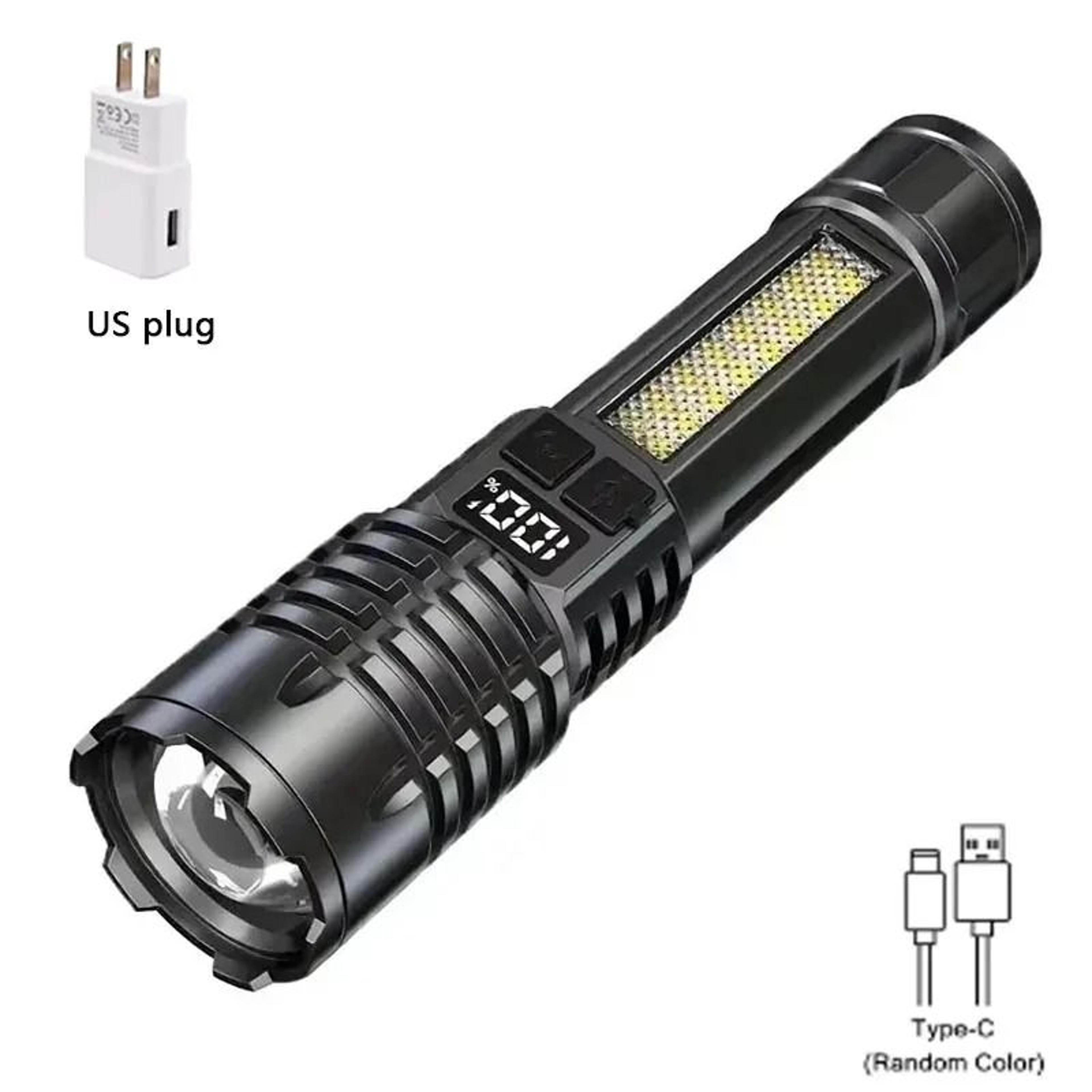 High Power LED Flashlight Rechargeable USB C Camping Torch With Side Light 5