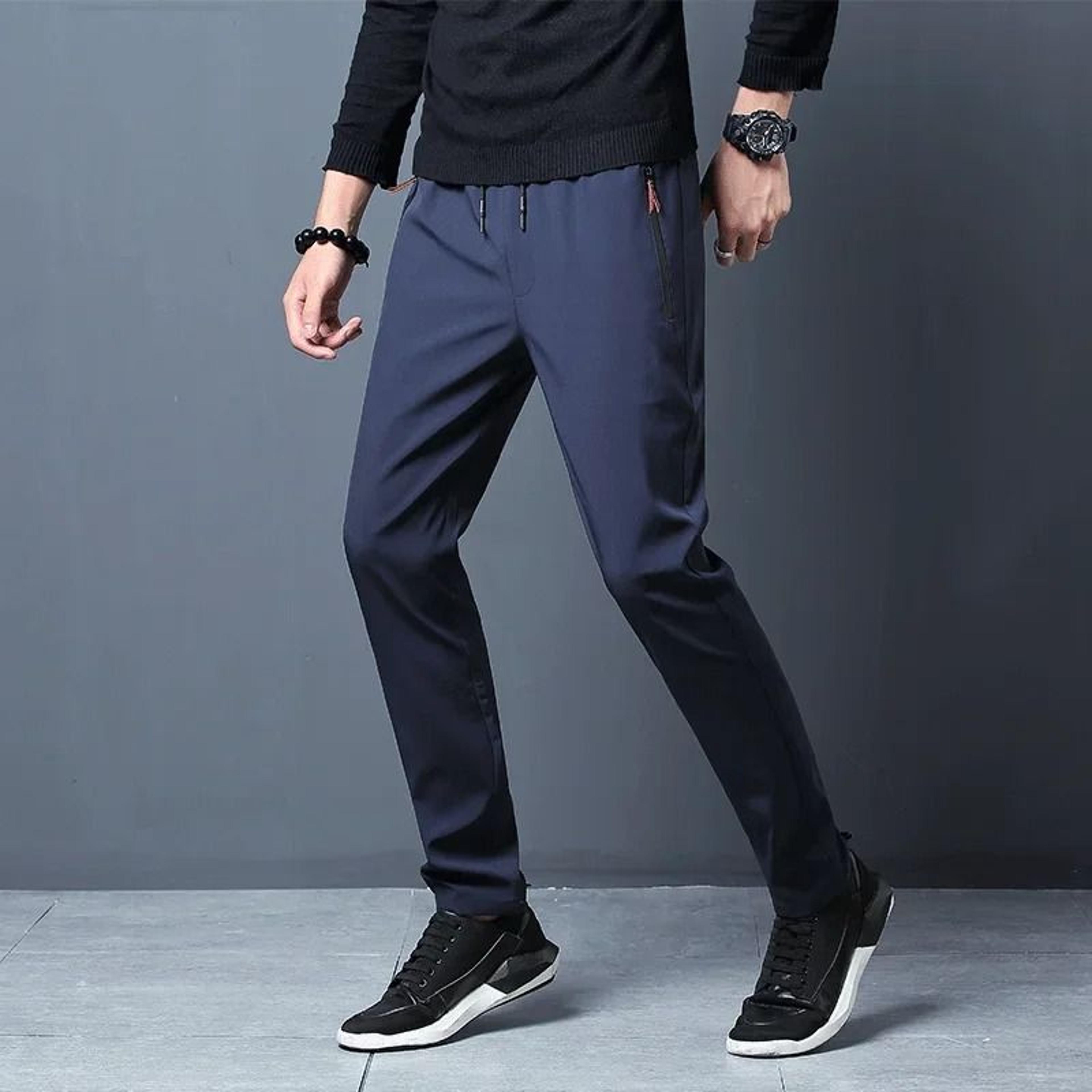 Mens Slim Fit Casual Pants Elastic Waist Straight Jogger Trousers 6