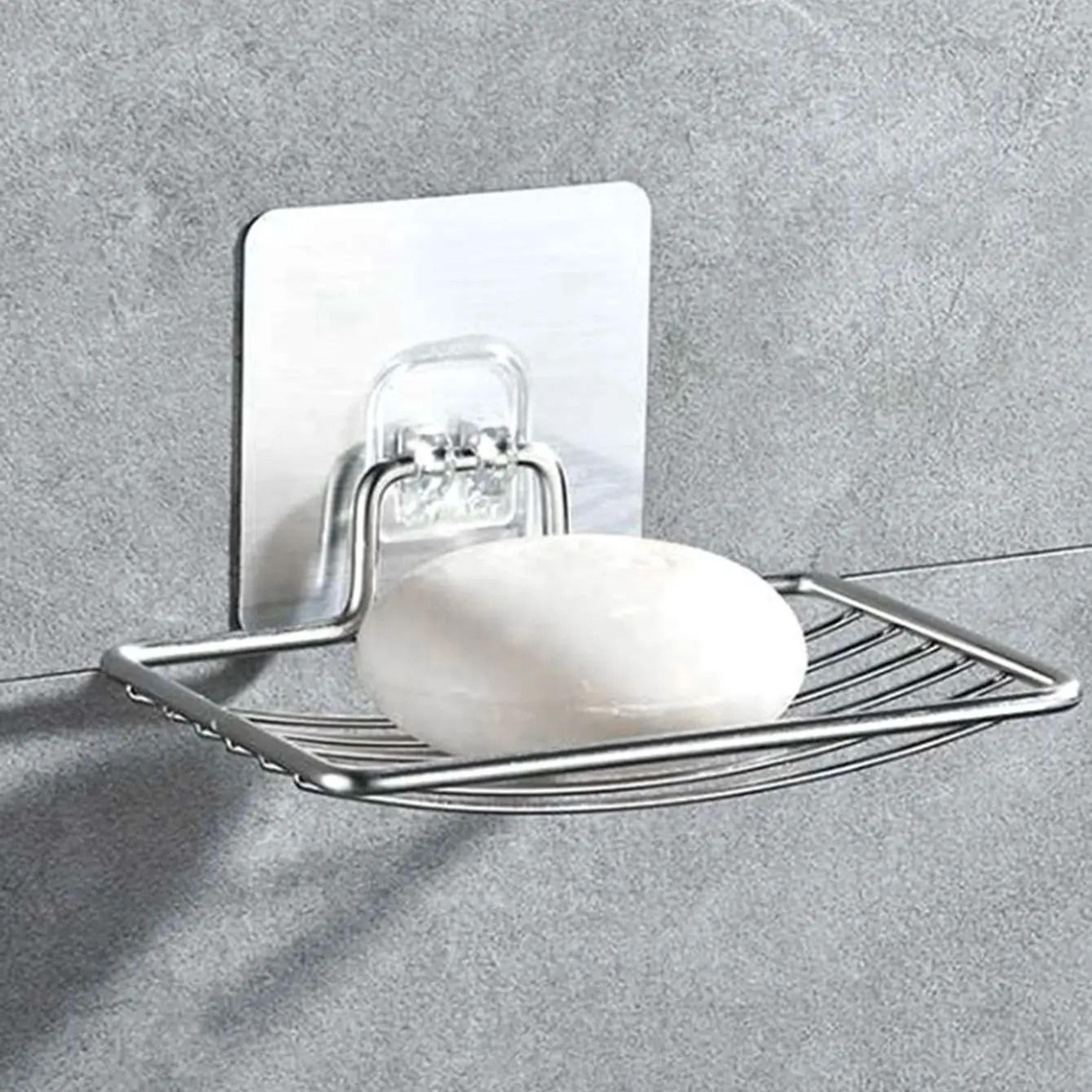 Stainless Steel Soap Holder Adhesive Wall Mounted Drain Rack Bathroom Organizer 1