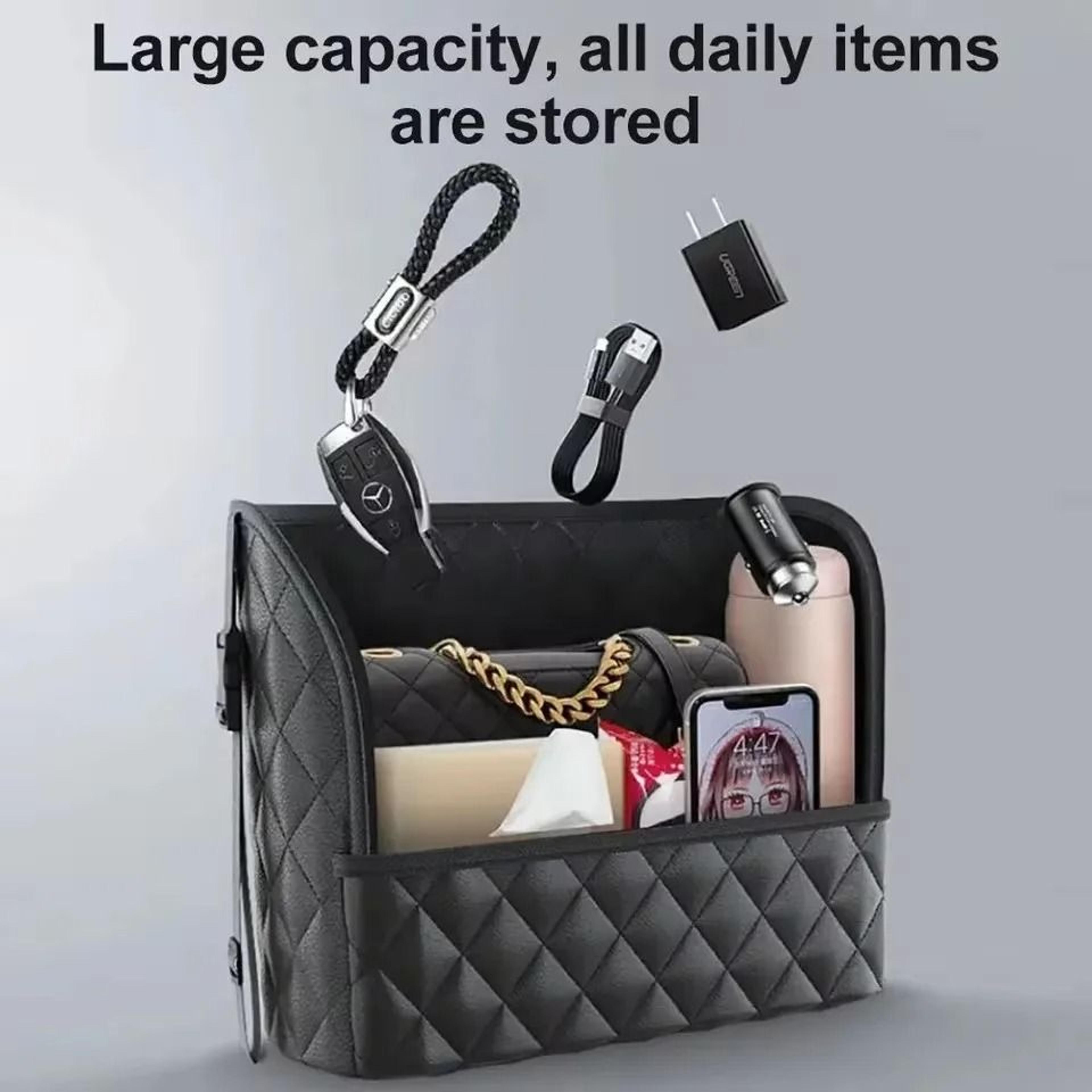 Large Capacity Car Seat Back Storage Net Leather Organizer Bag 6