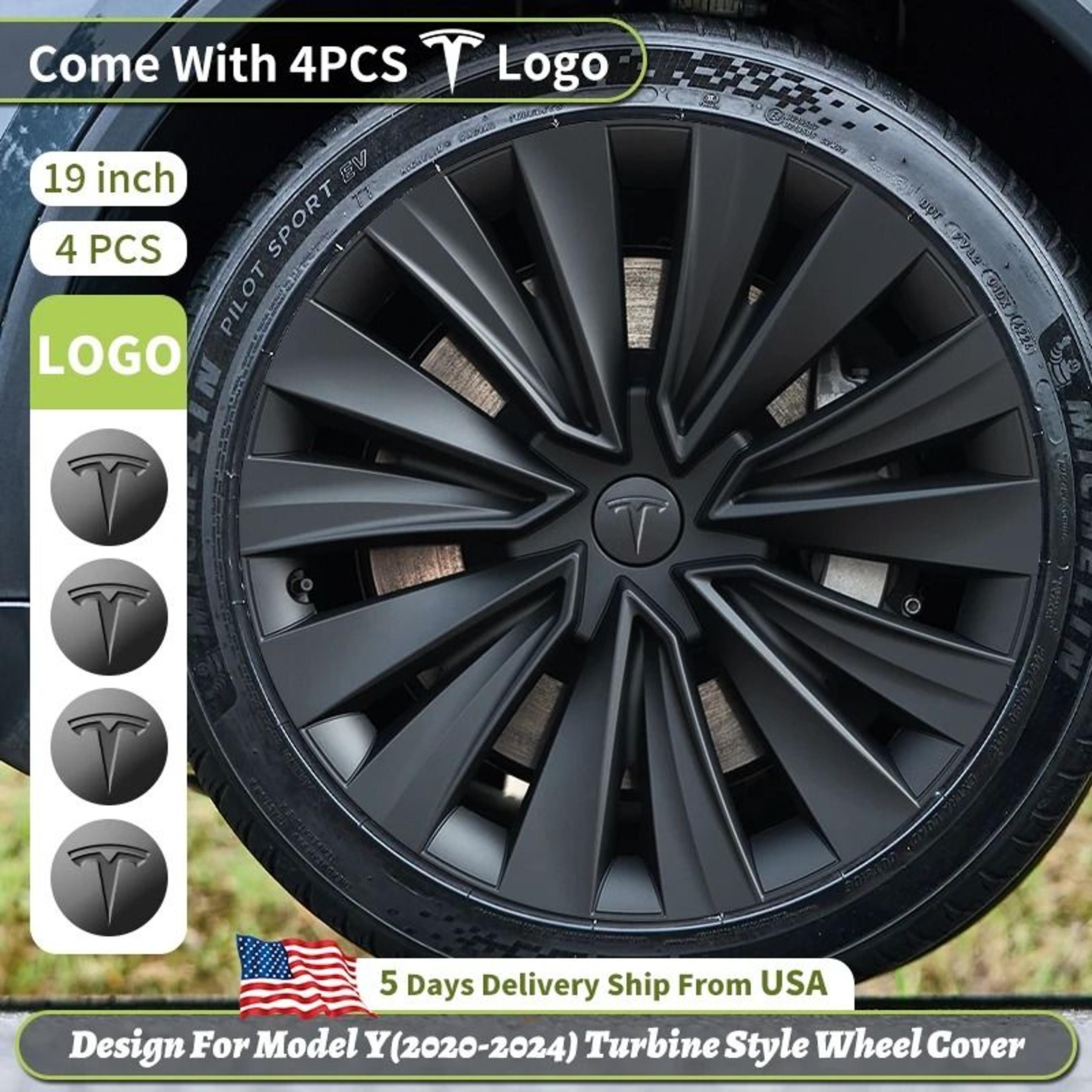 tesla model y turbine style matte black hubcap cover set