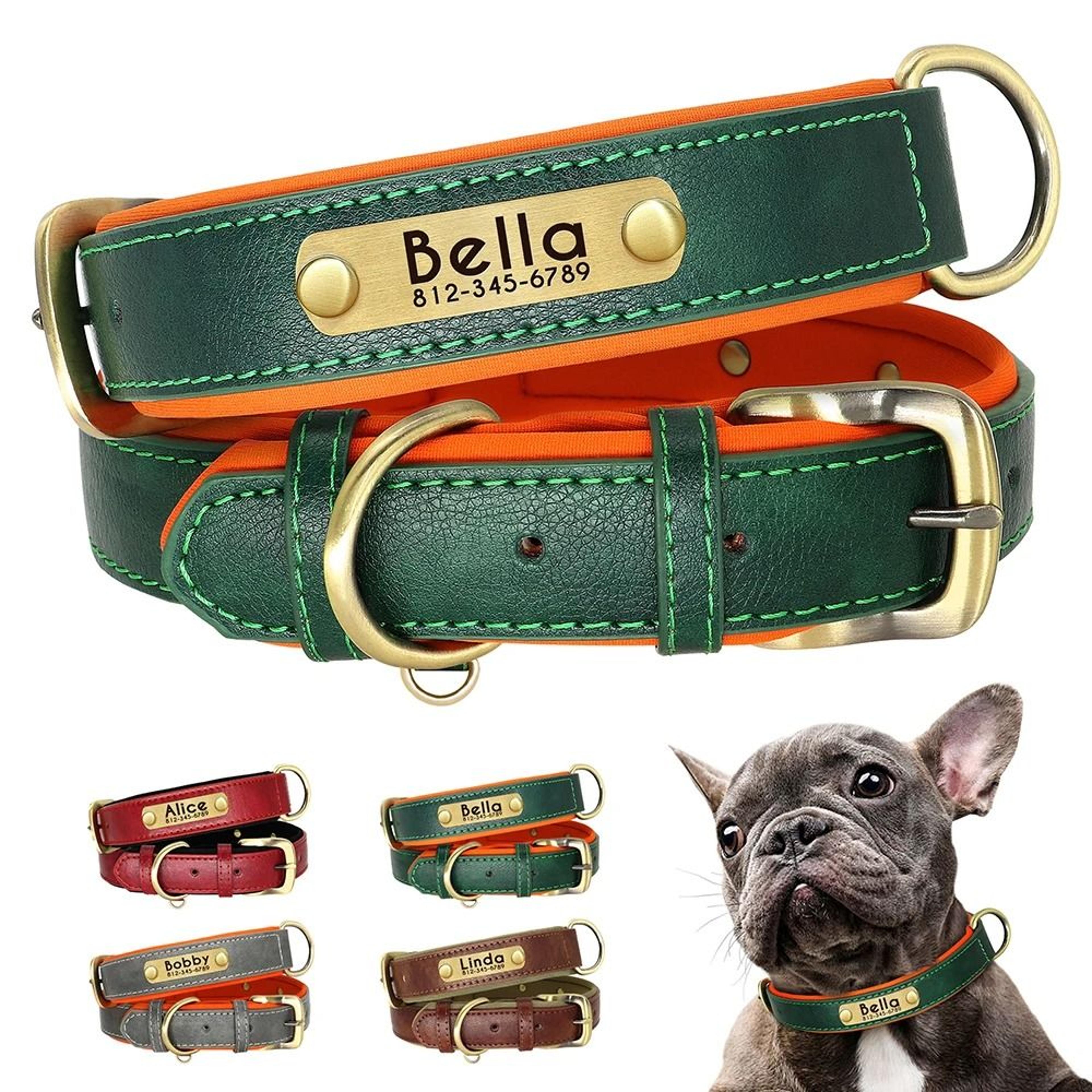 Customized Personalized Dog Collar Soft Padded PU Leather Collar With Engraved Nameplate 9