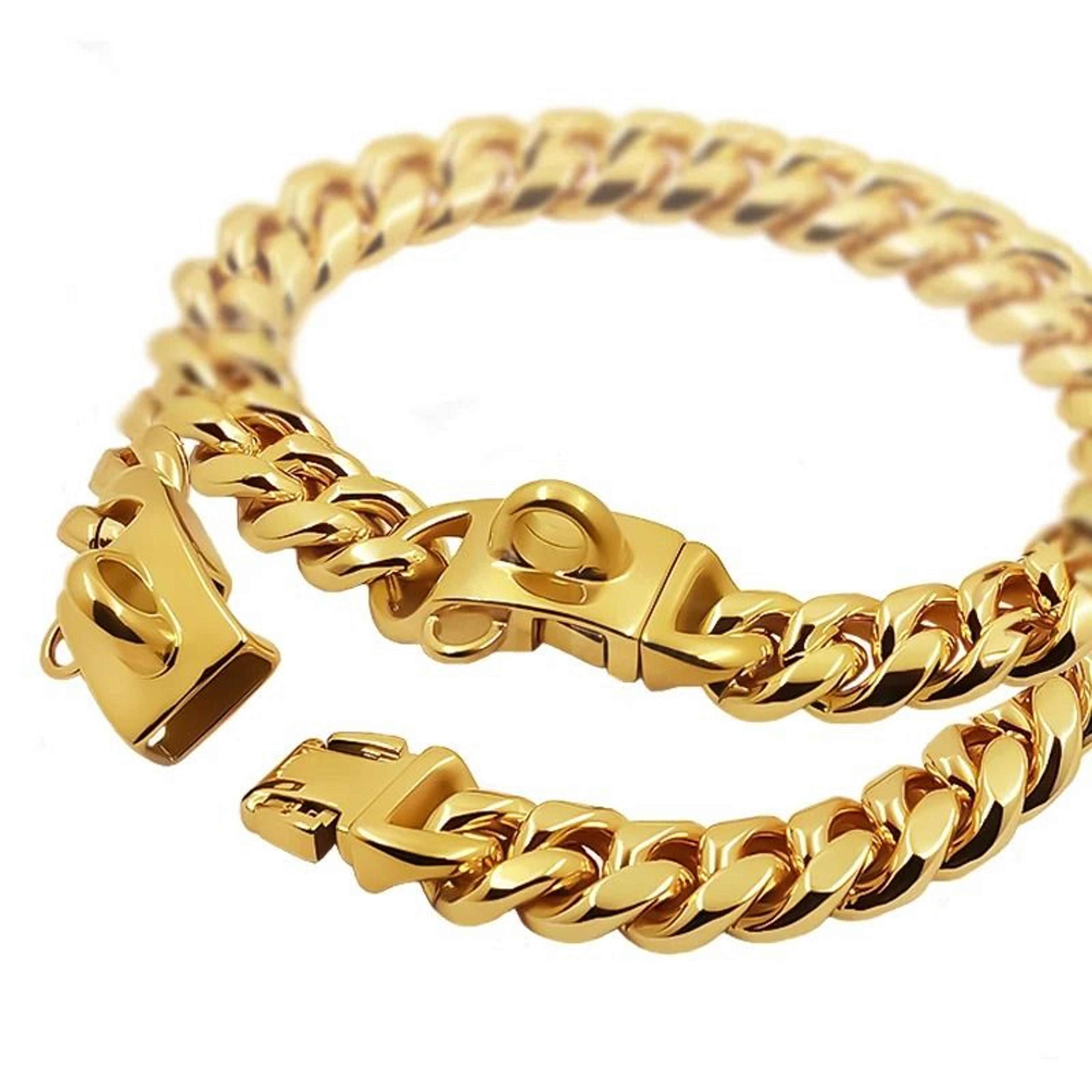 luxury metal dog collar stainless steel cuban link chain collar for small medium and large dogs
