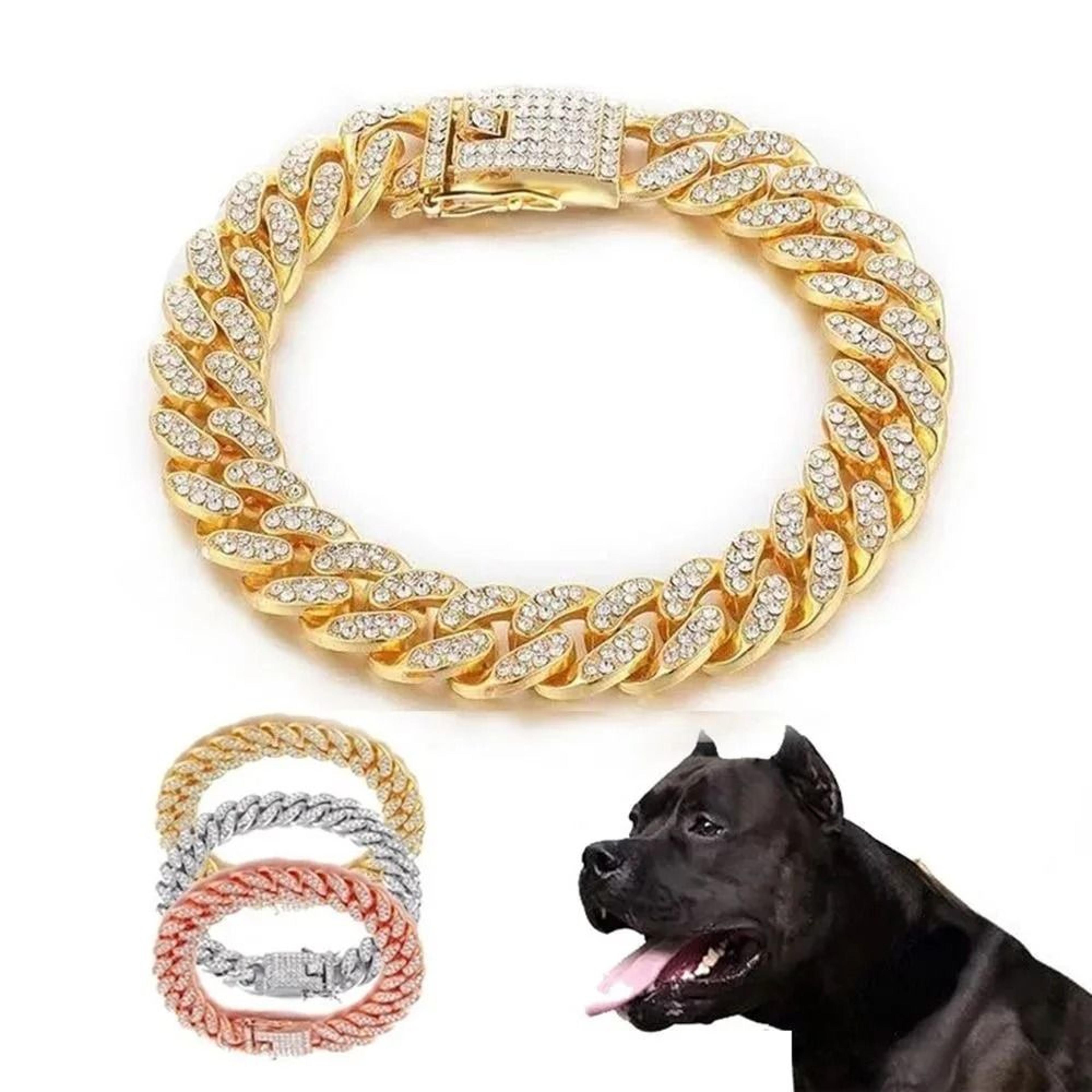 luxury rhinestone dog chain collar stainless steel bling pet necklace for dogs and cats