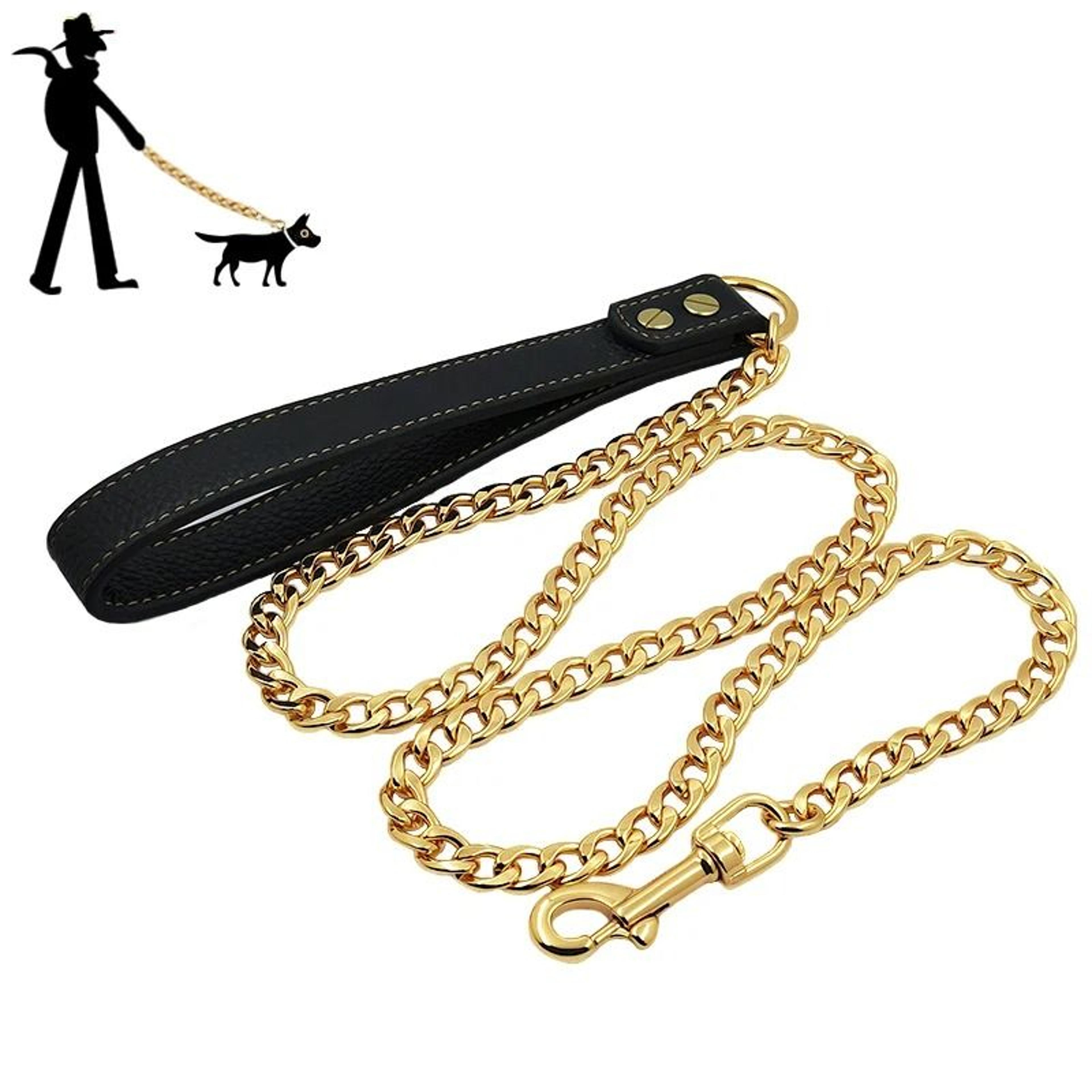 gold stainless steel dog leash strong metal chain lead for small medium and large dogs